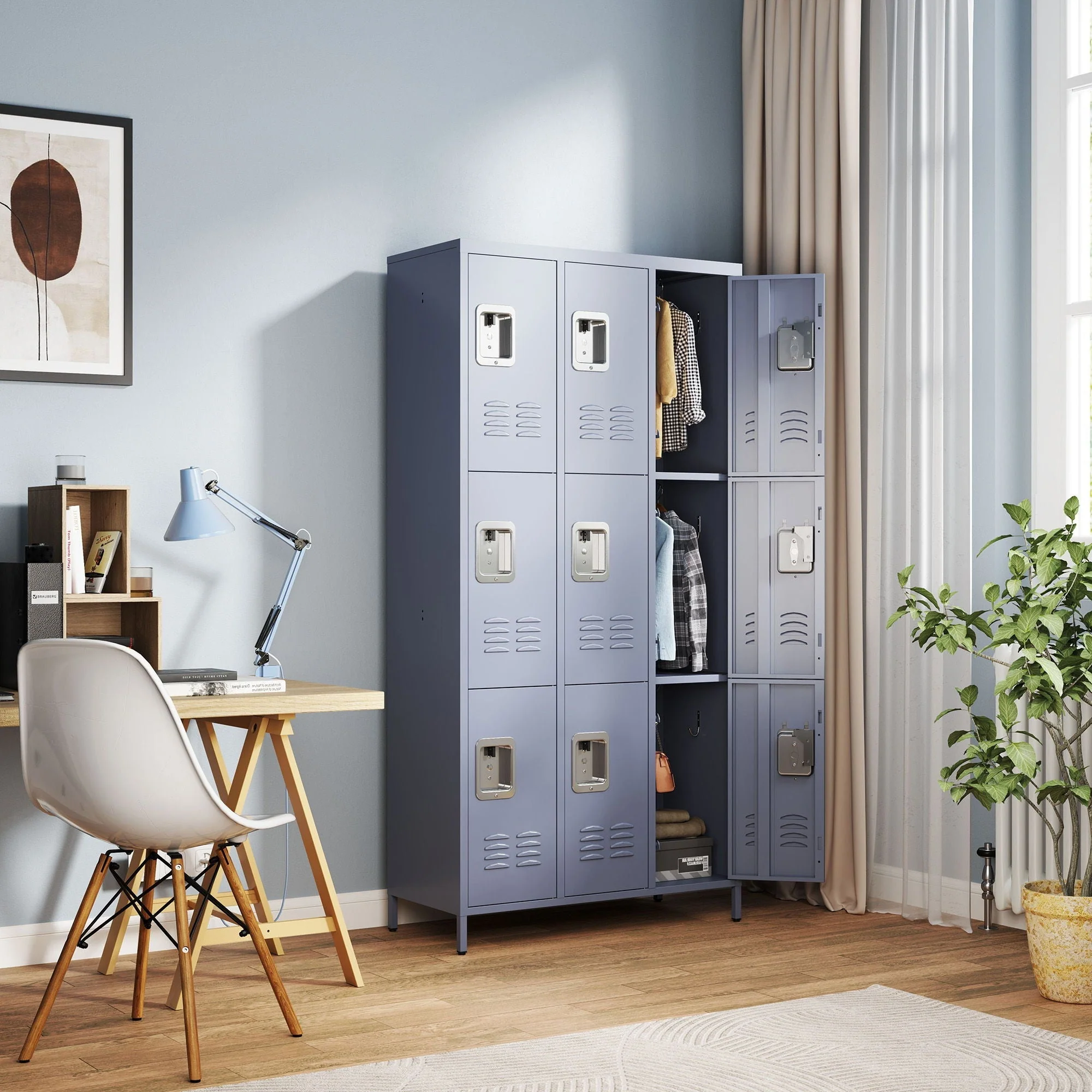 9 Door Lockers With Lock For Storage In Office, School, Gym, And Bedroom - Gray - Image 12