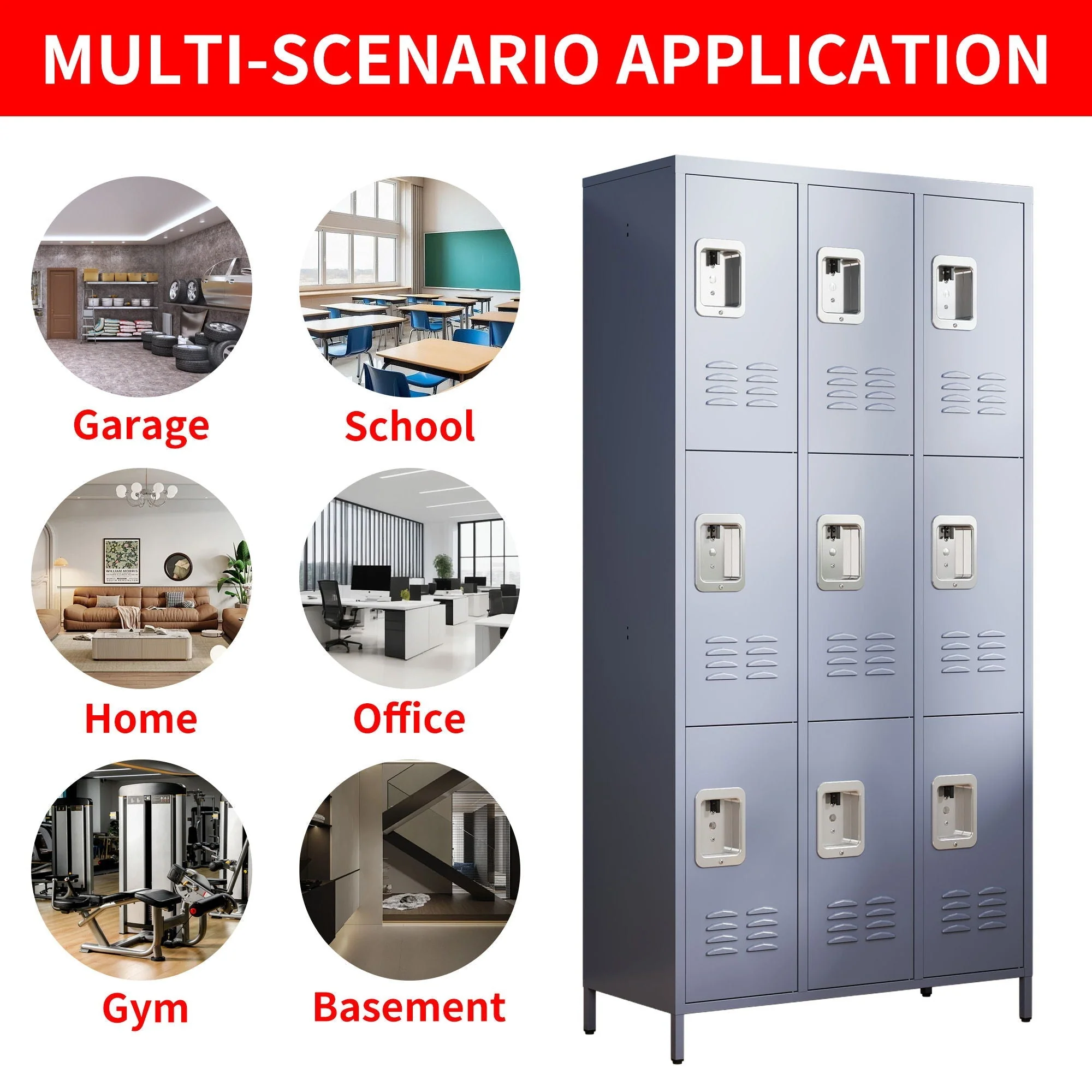9 Door Lockers With Lock For Storage In Office, School, Gym, And Bedroom - Gray - Image 7