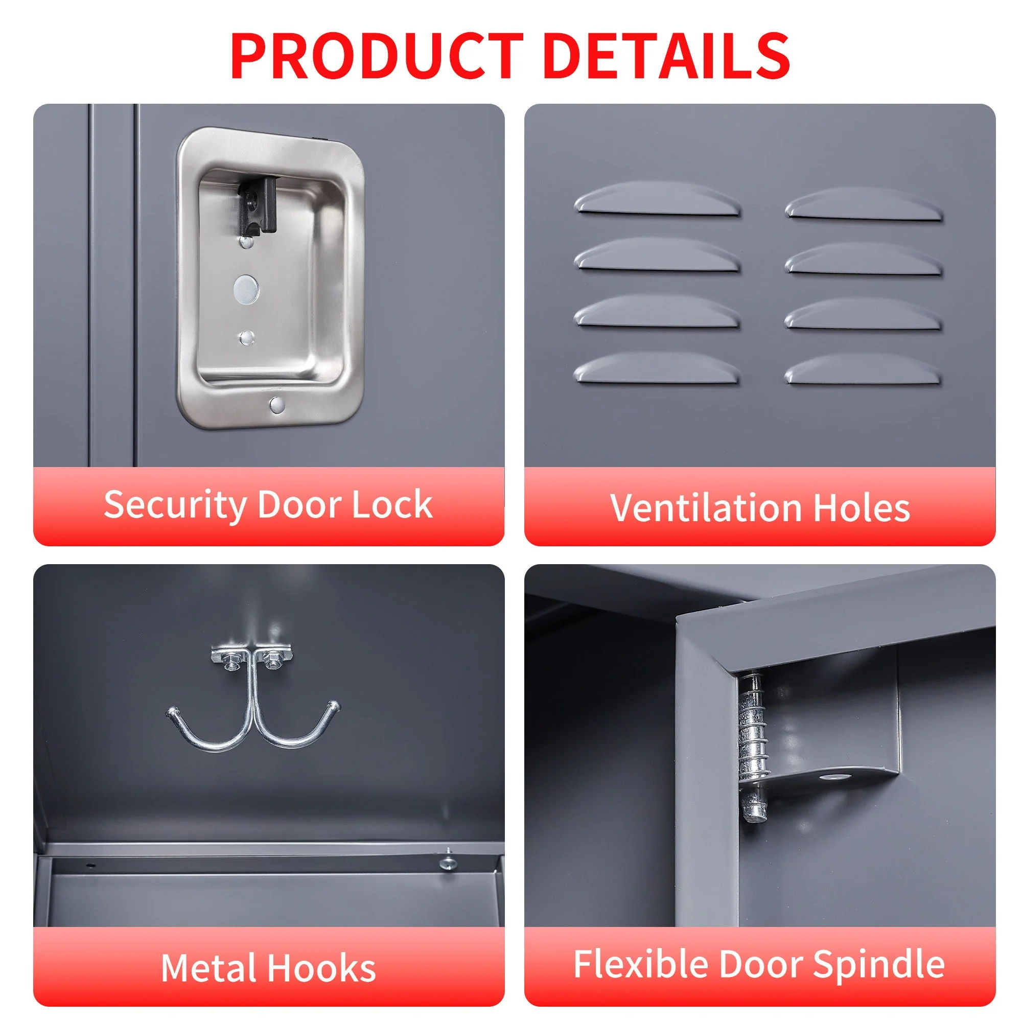 9 Door Lockers With Lock For Storage In Office, School, Gym, And Bedroom - Gray - Image 9