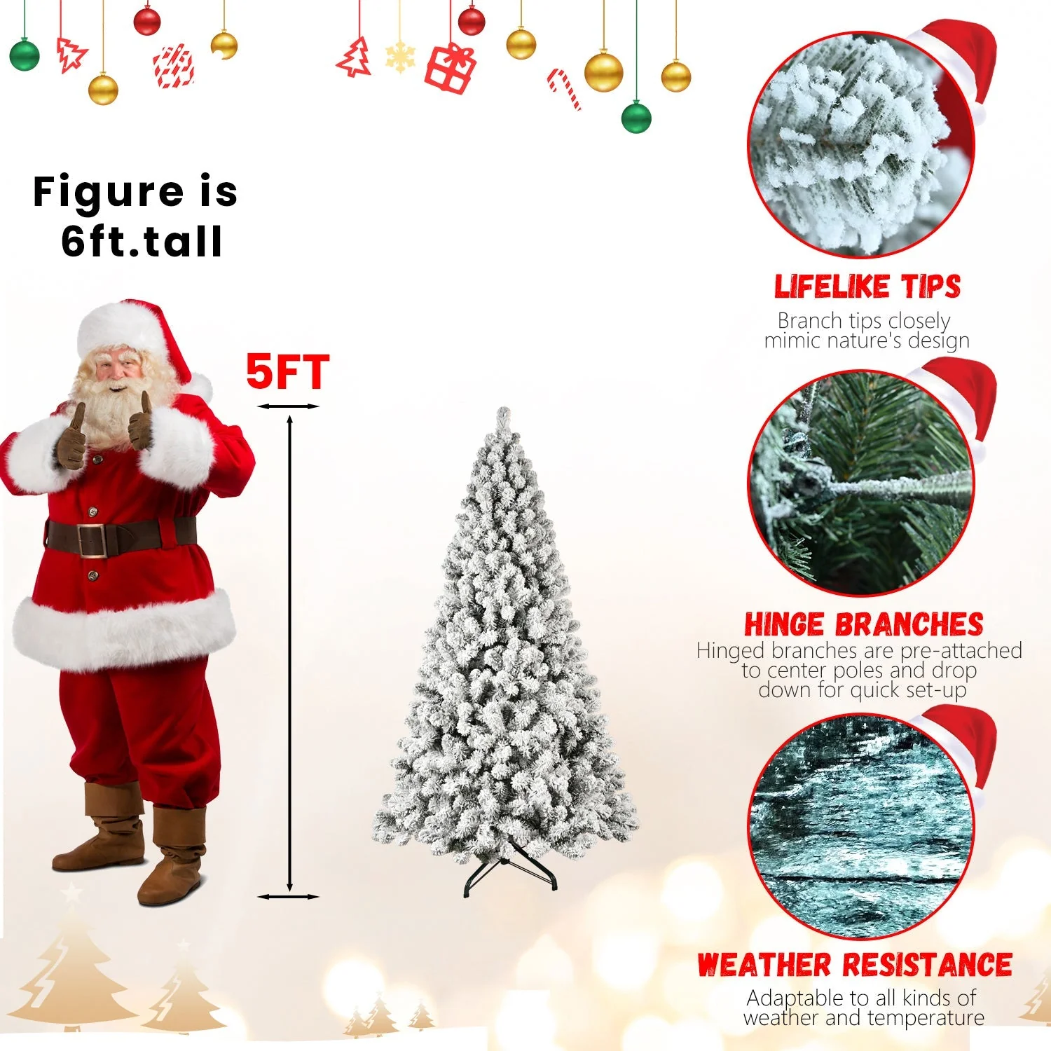9-Foot Pre-Lit Snow-Flocked Christmas Tree - Image 11