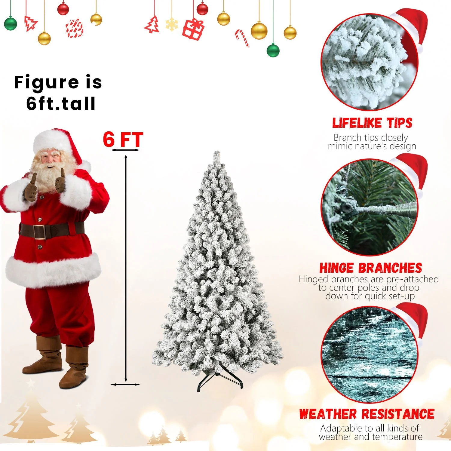 9-Foot Pre-Lit Snow-Flocked Christmas Tree - Image 12