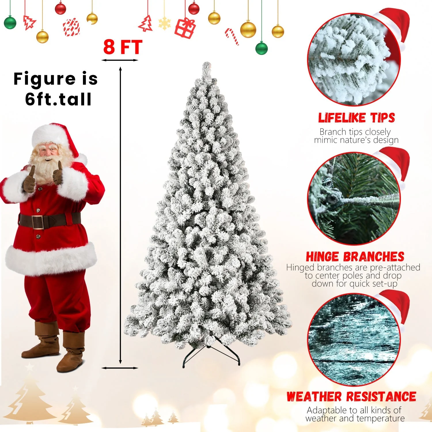 9-Foot Pre-Lit Snow-Flocked Christmas Tree - Image 14