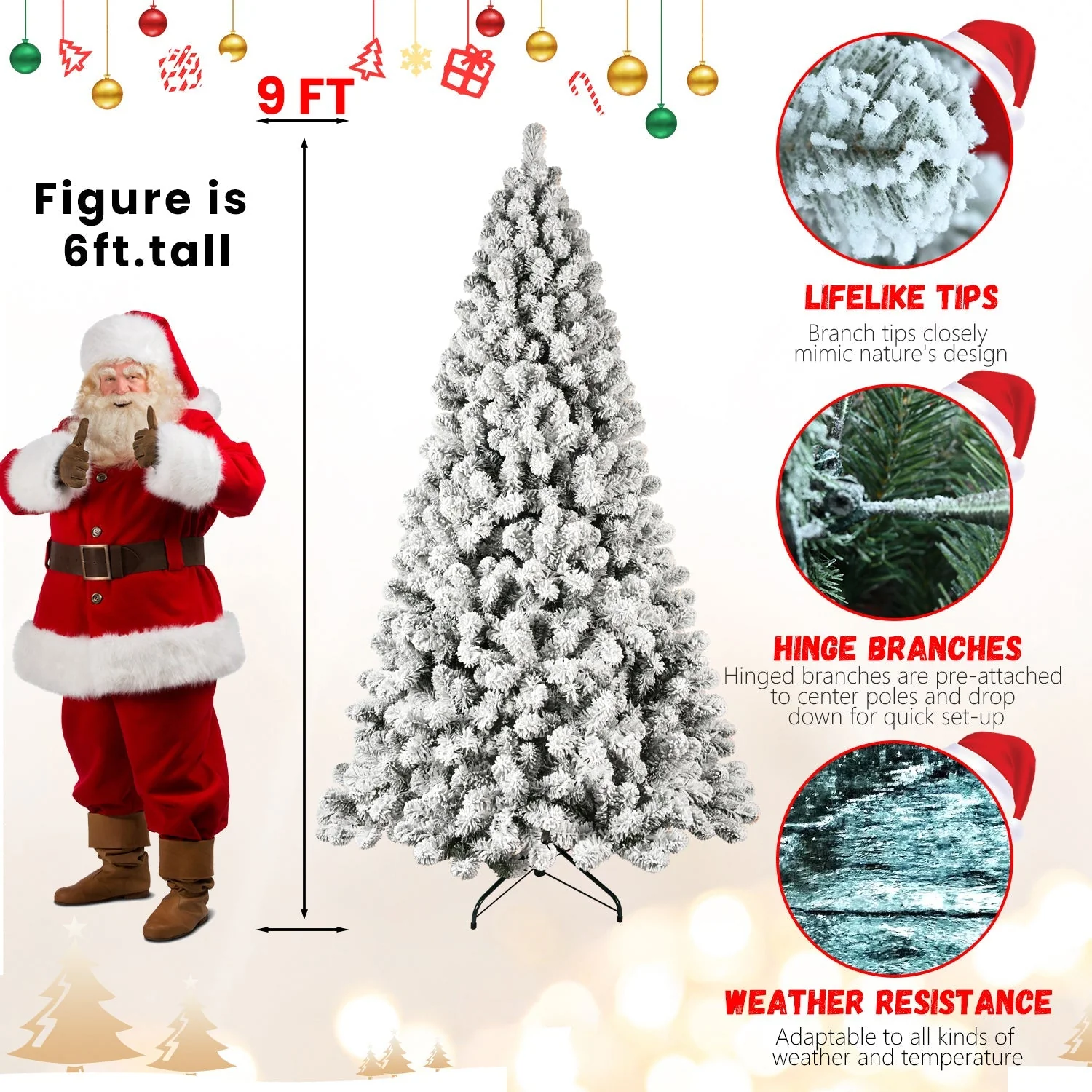 9-Foot Pre-Lit Snow-Flocked Christmas Tree - Image 15