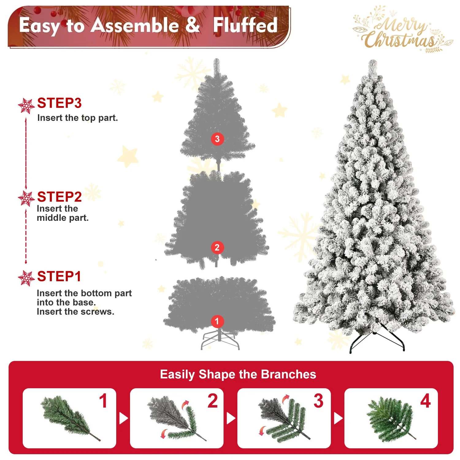 9-Foot Pre-Lit Snow-Flocked Christmas Tree - Image 3