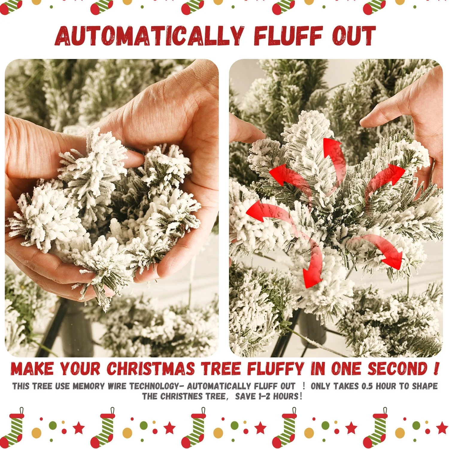 9-Foot Pre-Lit Snow-Flocked Christmas Tree - Image 4