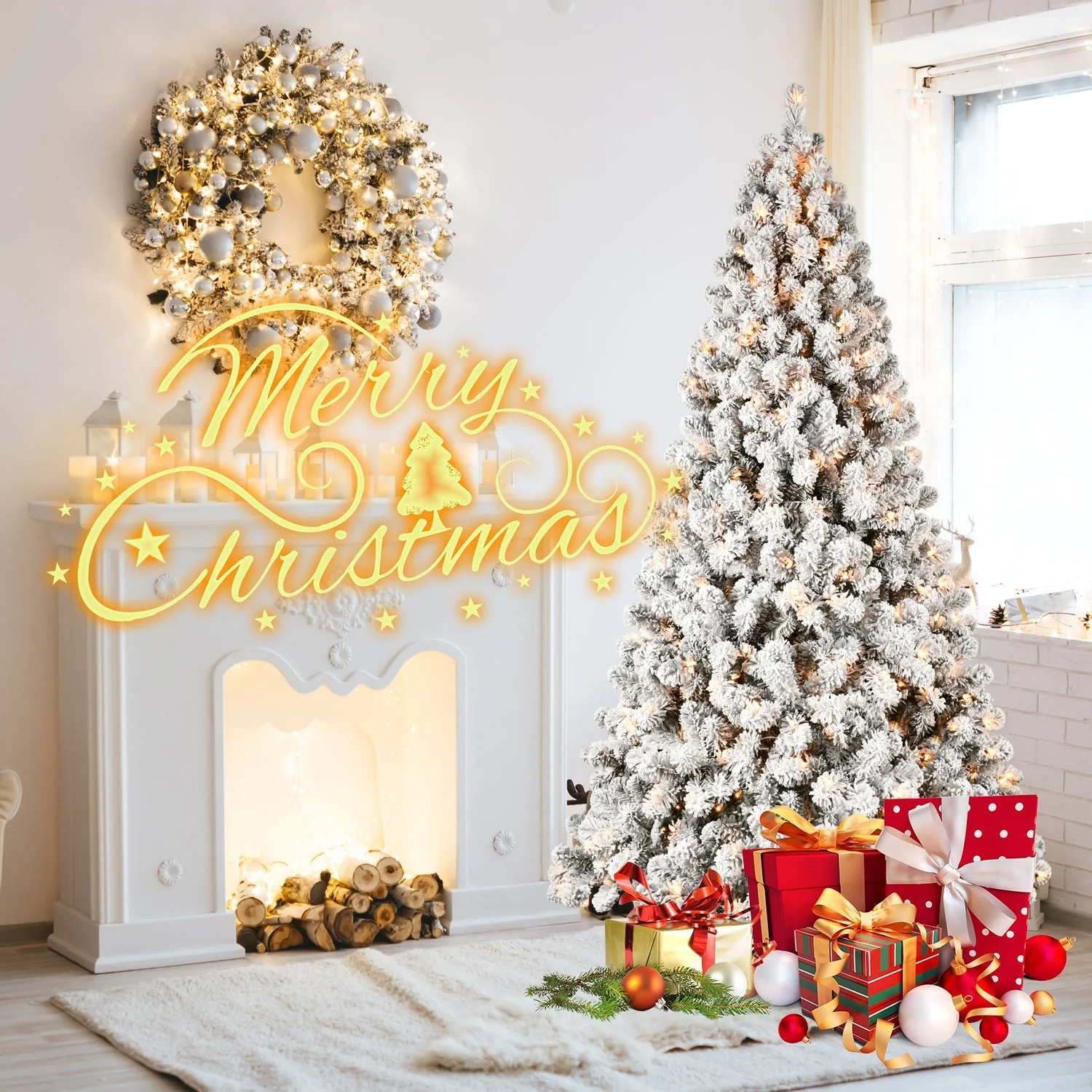 9-Foot Pre-Lit Snow-Flocked Christmas Tree - Image 6
