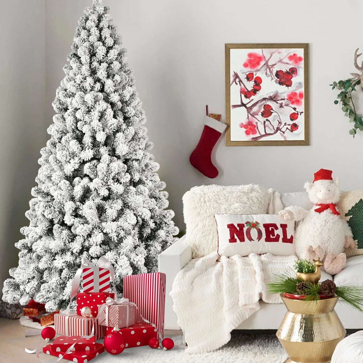 9-Foot Pre-Lit Snow-Flocked Christmas Tree - Image 7