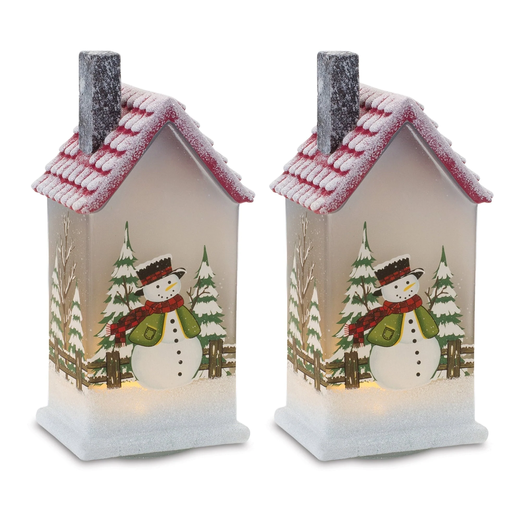 LED Lighted House with Snowman (Set of 2) - Image 2
