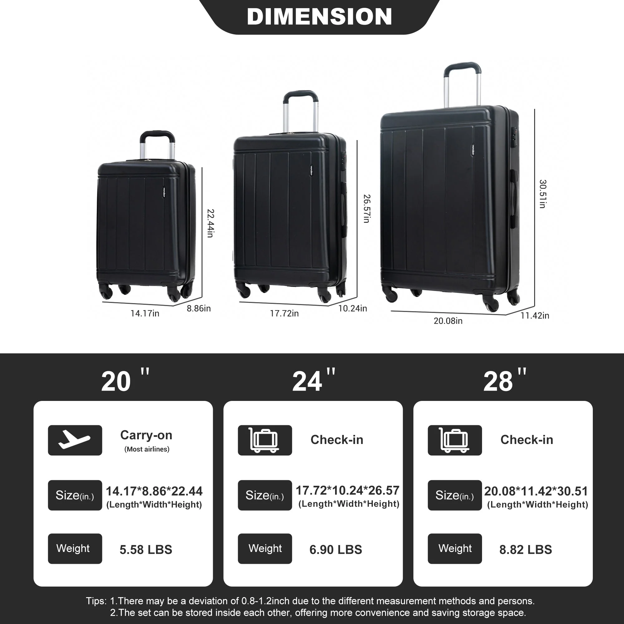 9-Piece Black Luggage Set by GigaTech with TSA Lock - Image 5