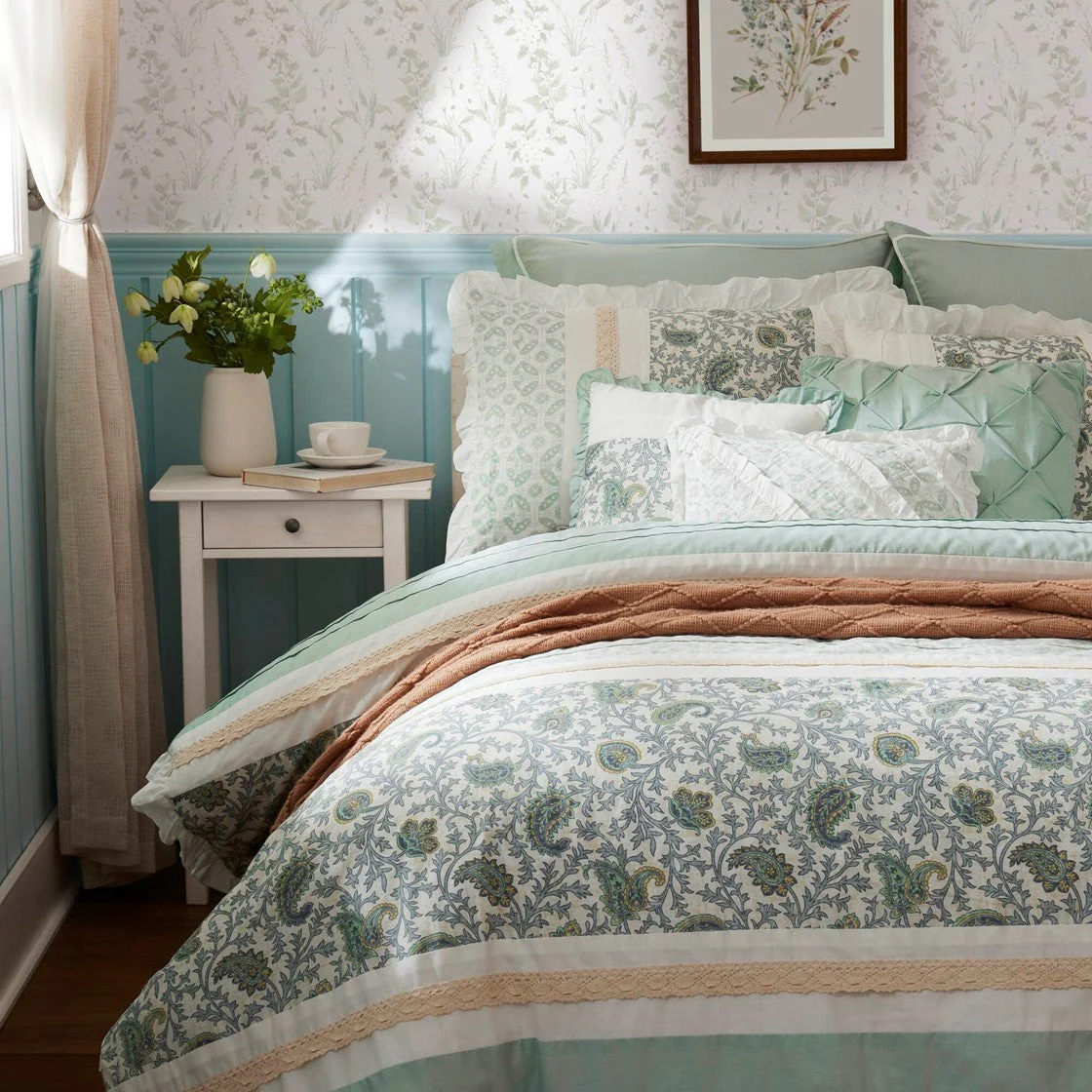 9 Piece Cotton Percale Comforter Set Aqua - Image 11