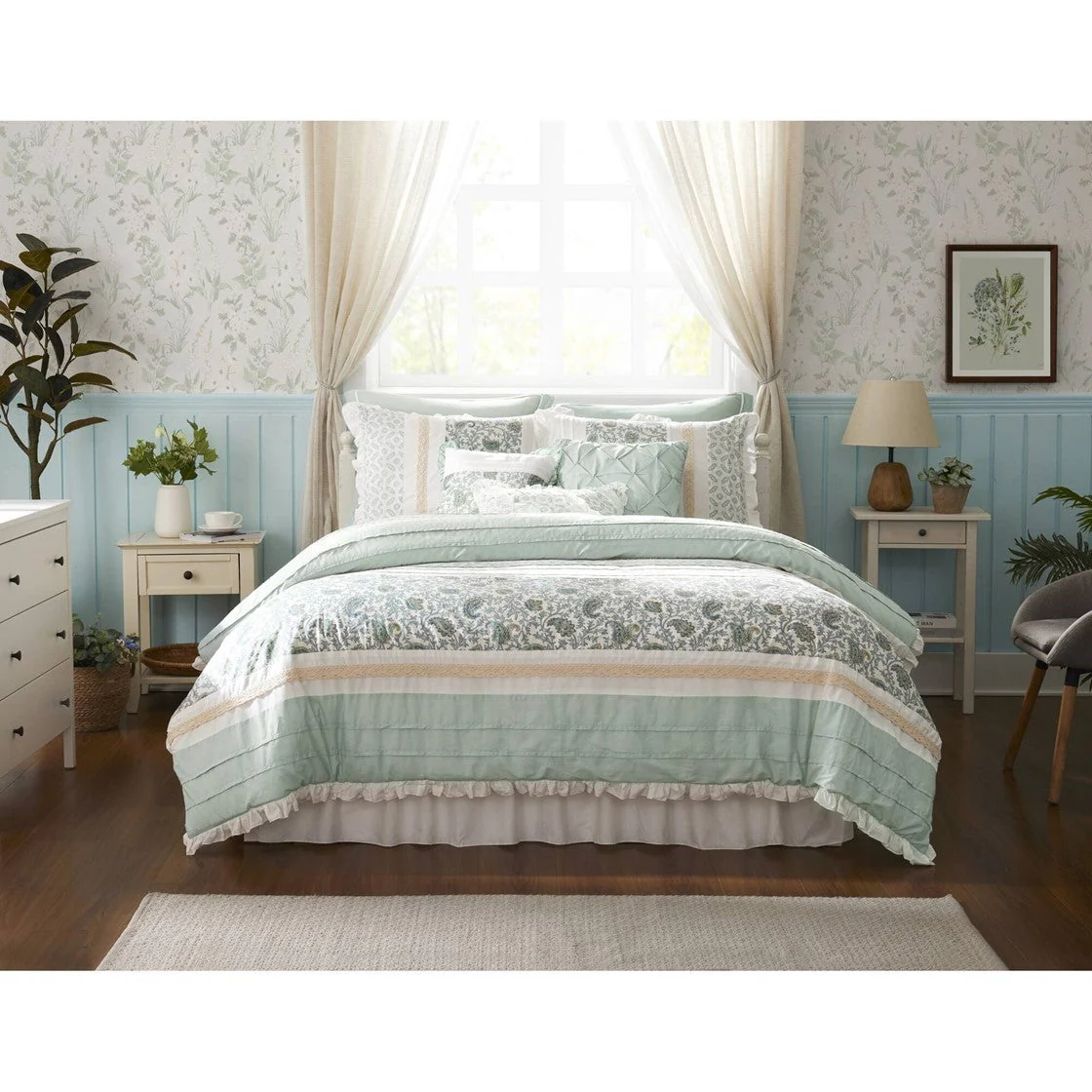 9 Piece Cotton Percale Comforter Set Aqua - Image 12