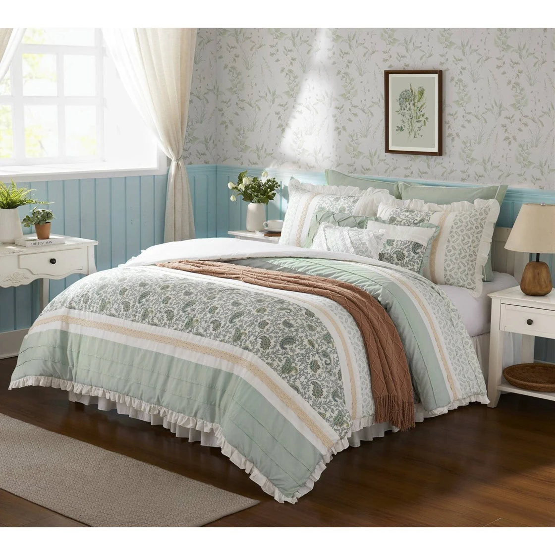 9 Piece Cotton Percale Comforter Set Aqua - Image 16