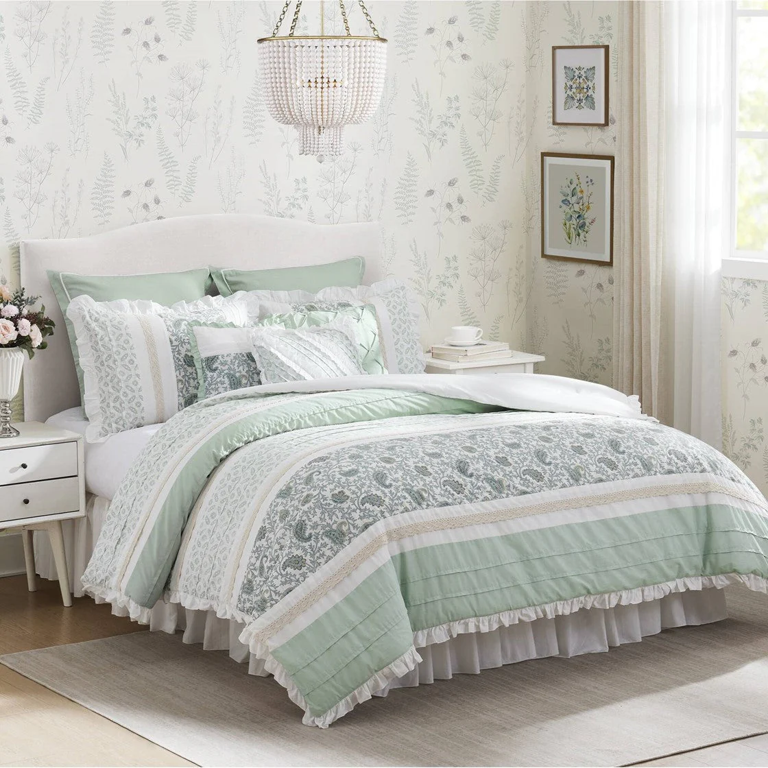 9 Piece Cotton Percale Comforter Set Aqua - Image 2