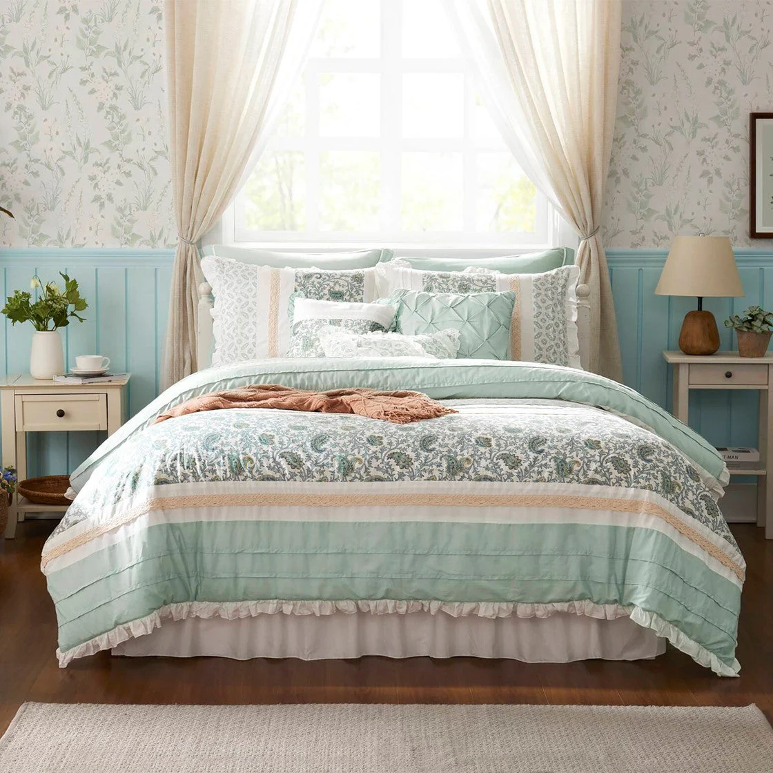9 Piece Cotton Percale Comforter Set Aqua - Image 24