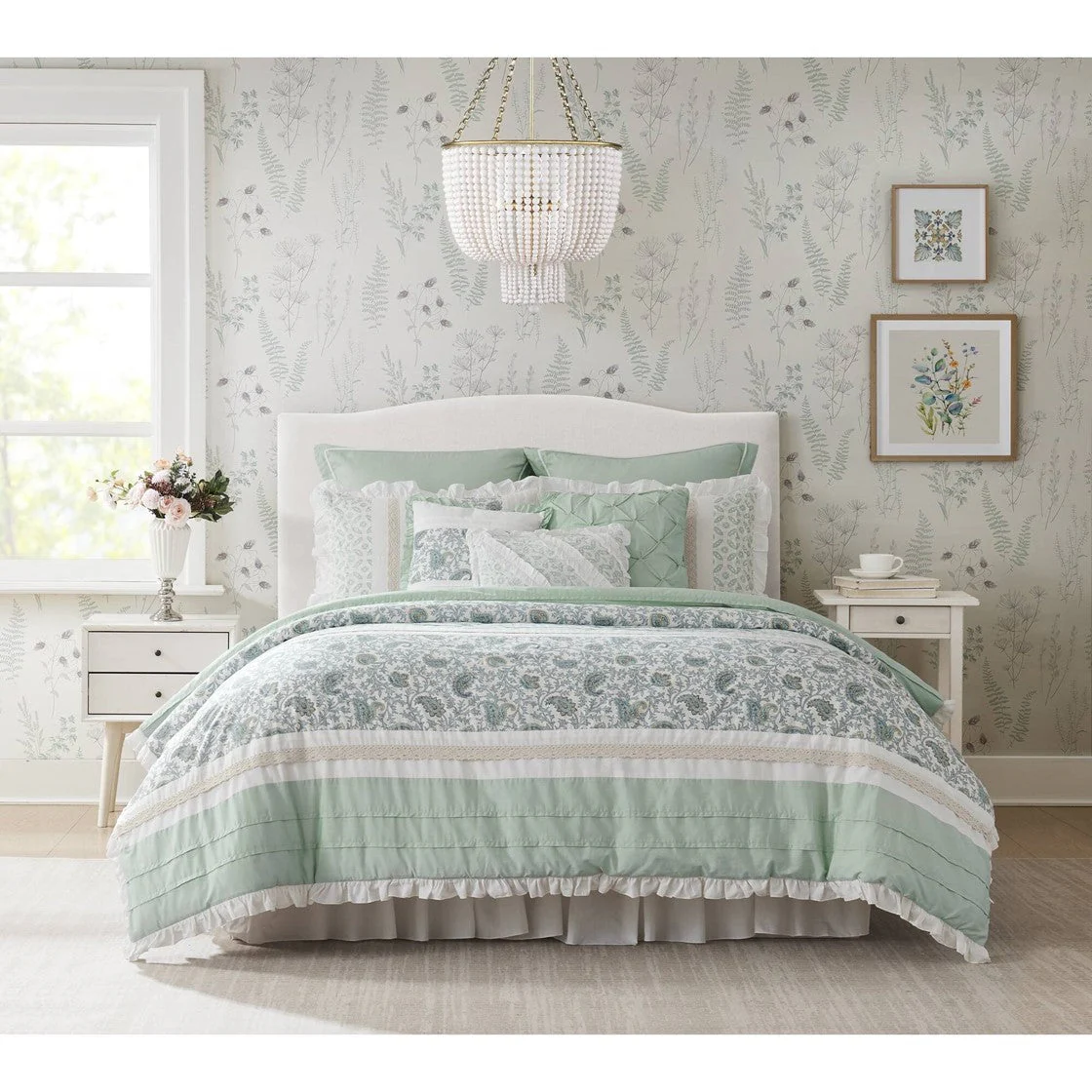 9 Piece Cotton Percale Comforter Set Aqua - Image 25