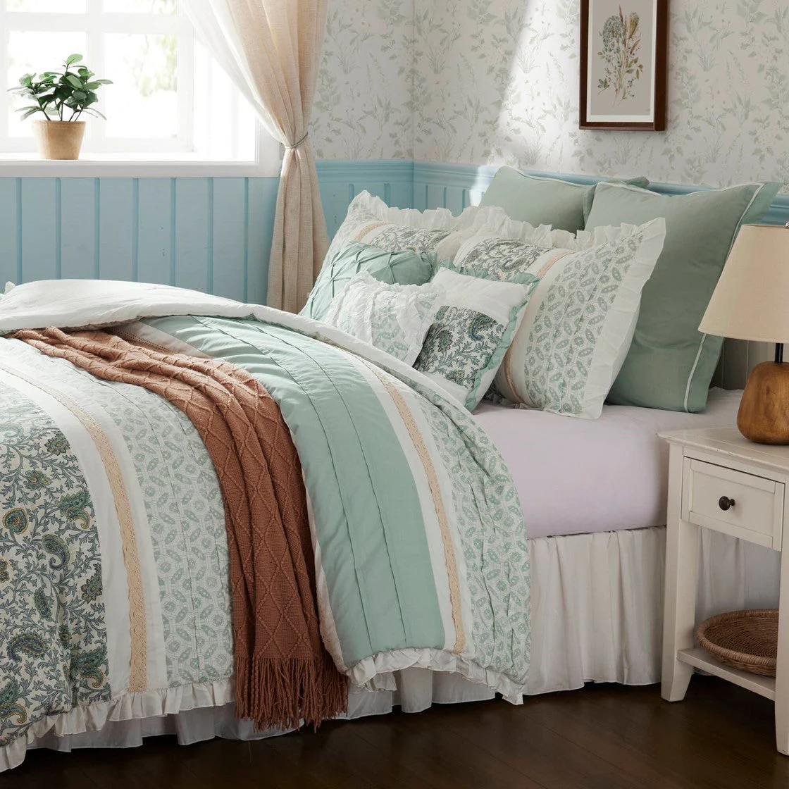 9 Piece Cotton Percale Comforter Set Aqua - Image 35