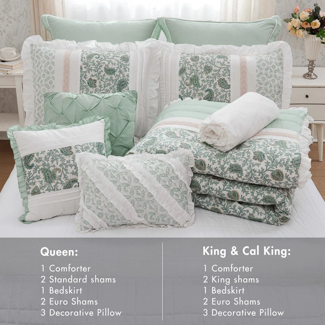 9 Piece Cotton Percale Comforter Set Aqua - Image 42