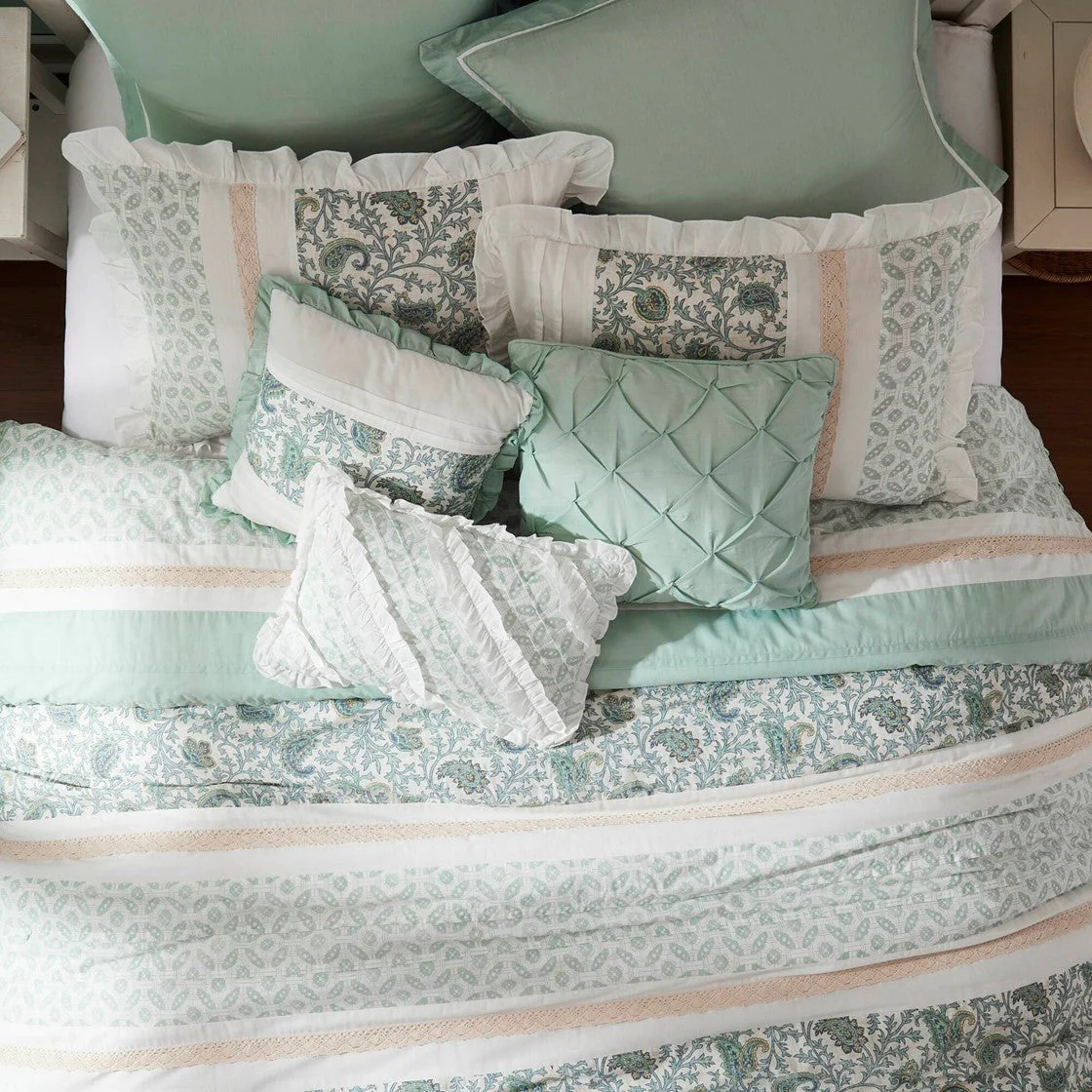 9 Piece Cotton Percale Comforter Set Aqua - Image 49