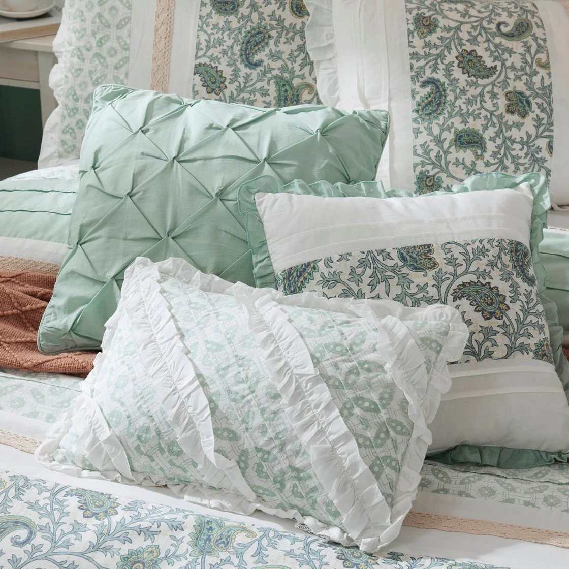 9 Piece Cotton Percale Comforter Set Aqua - Image 54