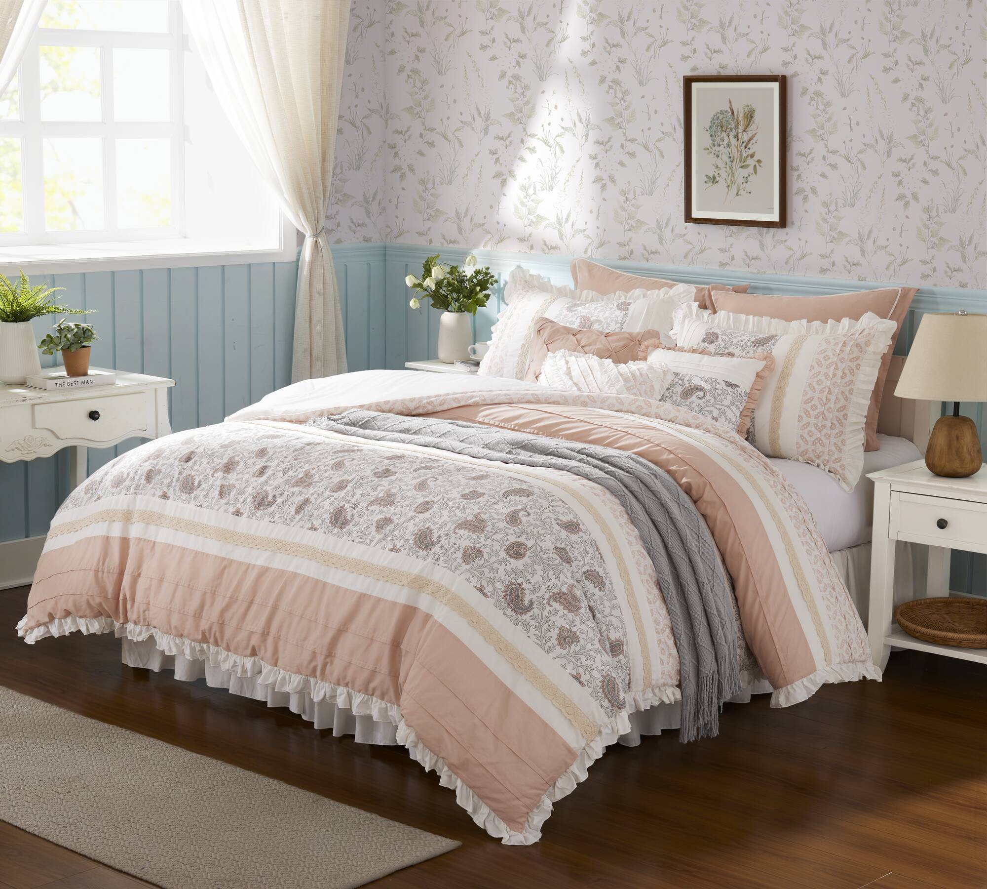 9 Piece Cotton Percale Comforter Set Blush - Image 10