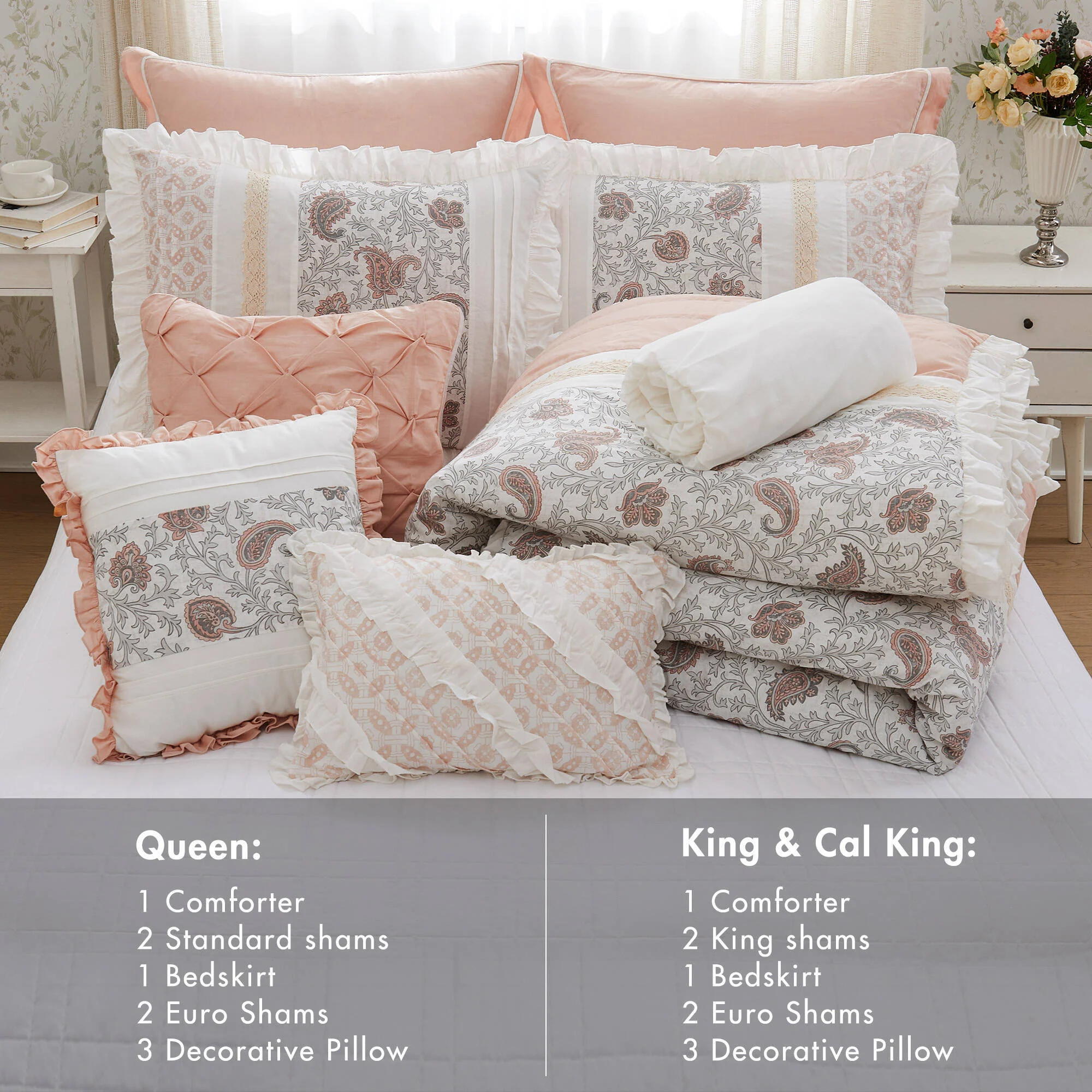 9 Piece Cotton Percale Comforter Set Blush - Image 31