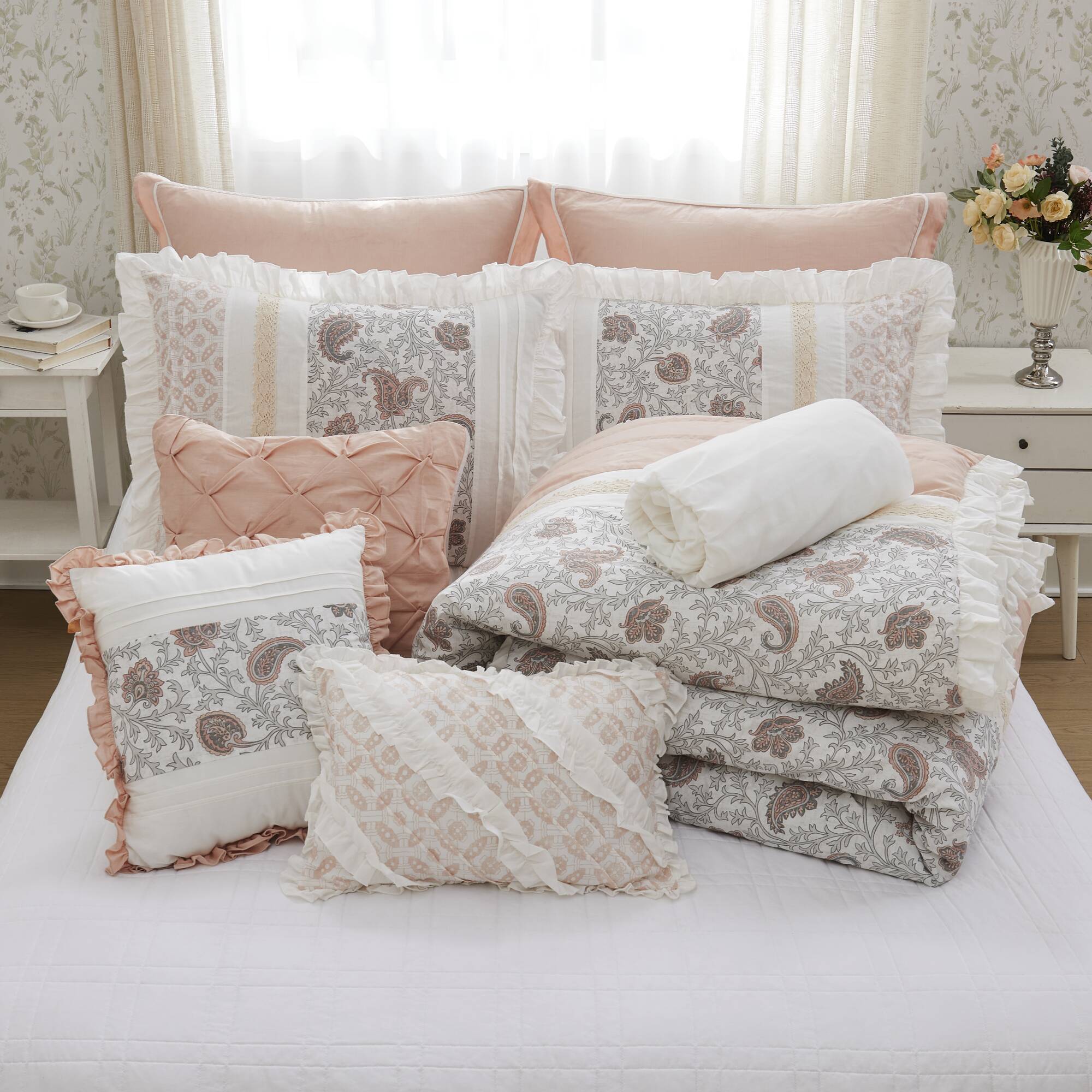 9 Piece Cotton Percale Comforter Set Blush - Image 33
