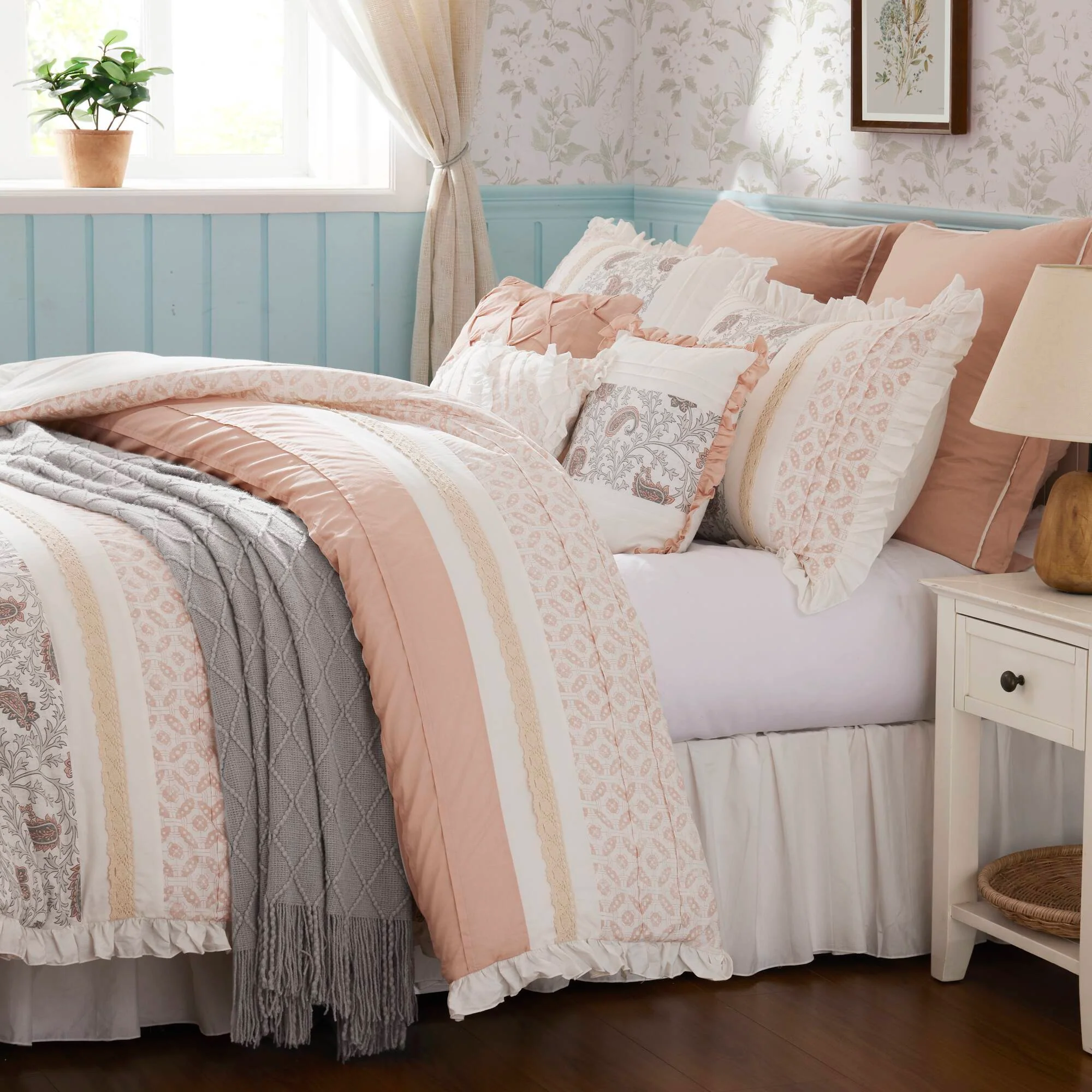 9 Piece Cotton Percale Comforter Set Blush - Image 6