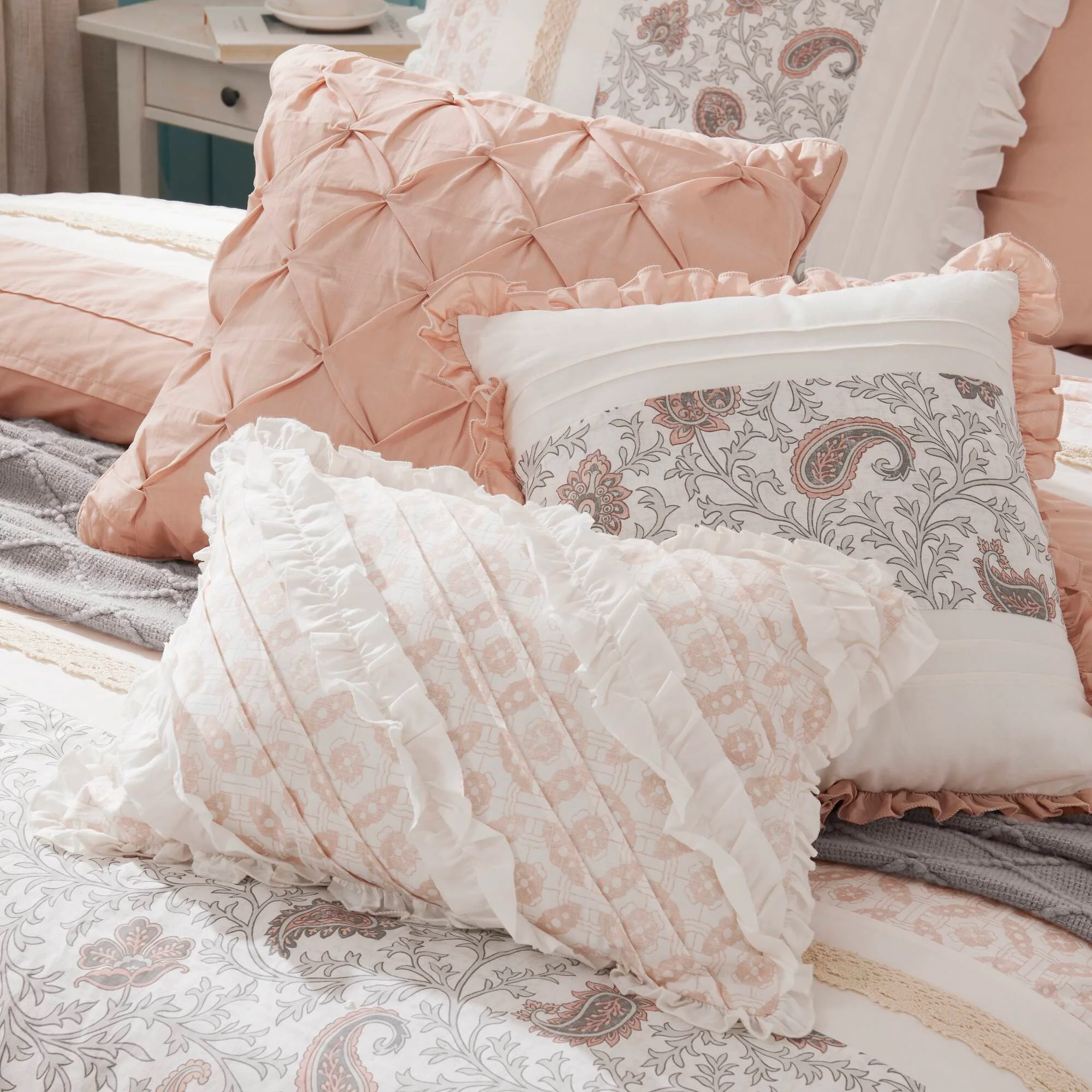 9 Piece Cotton Percale Comforter Set Blush - Image 9