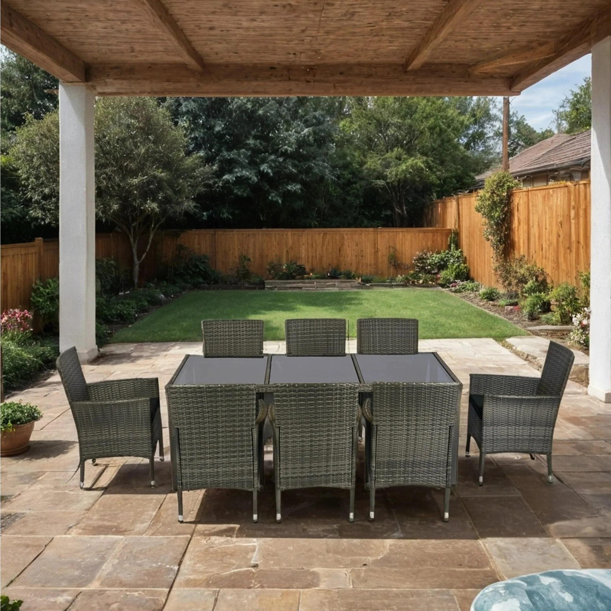 9 Piece Outdoor Patio Wicker Dining Set - Image 14