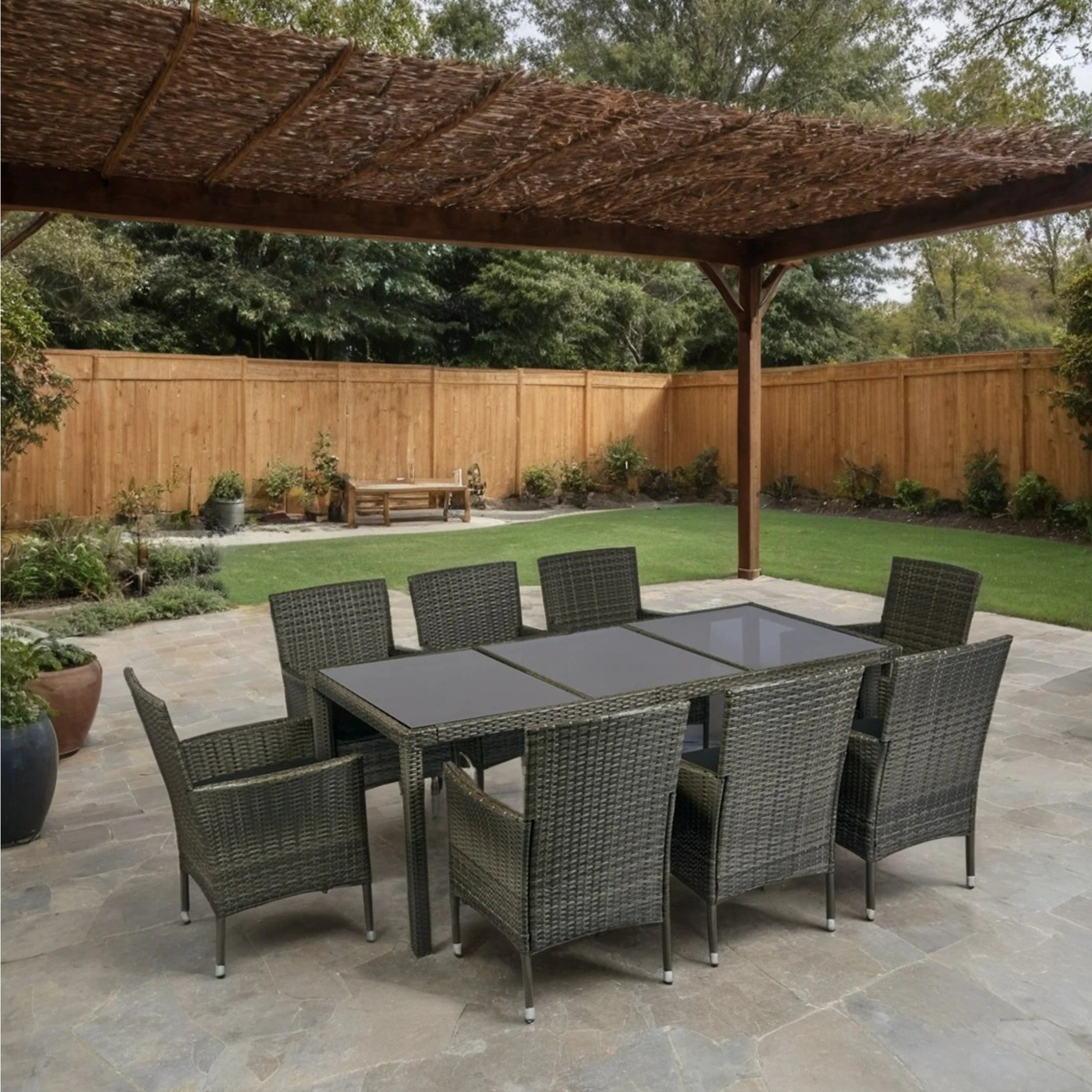 9 Piece Outdoor Patio Wicker Dining Set - Image 2
