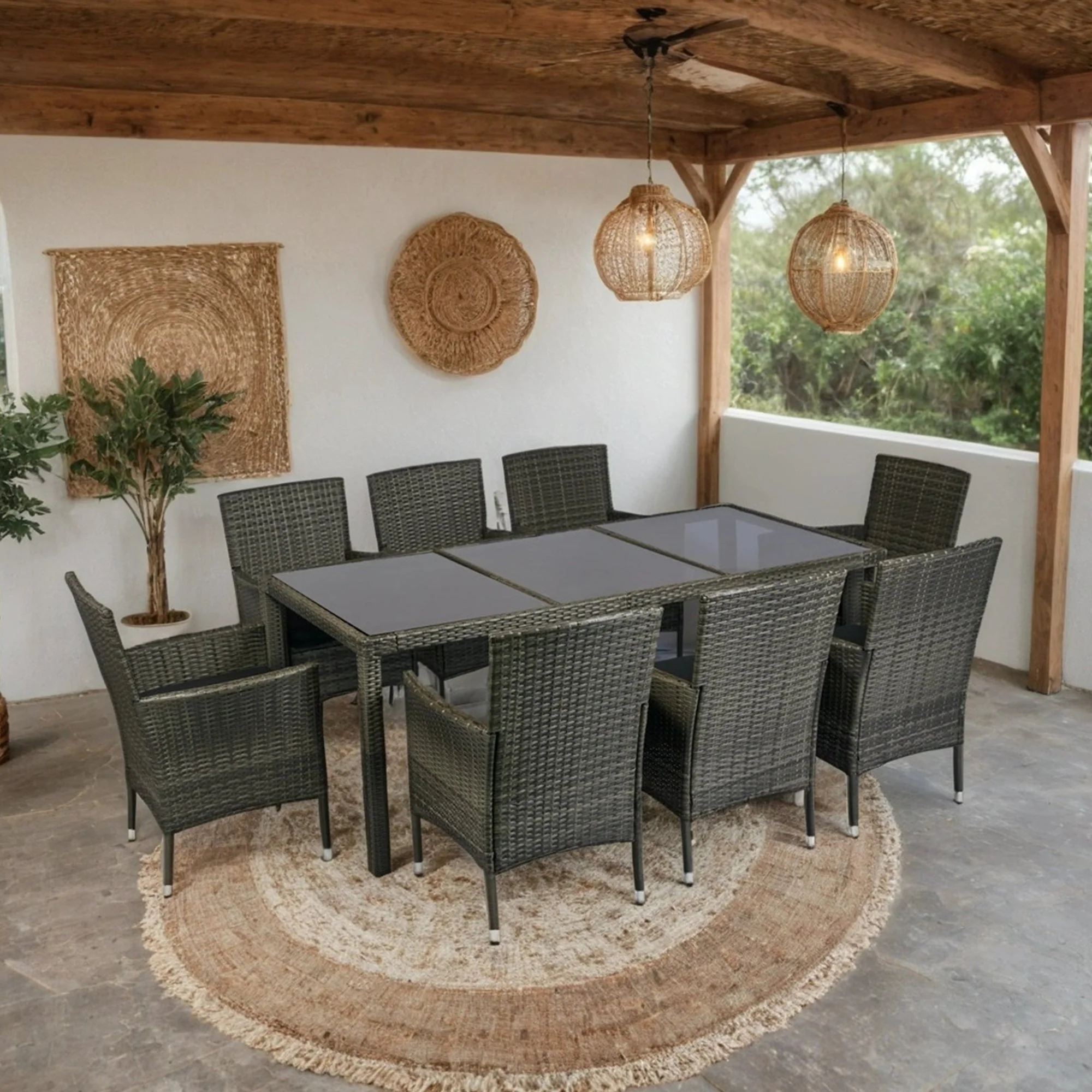 9 Piece Outdoor Patio Wicker Dining Set - Image 4