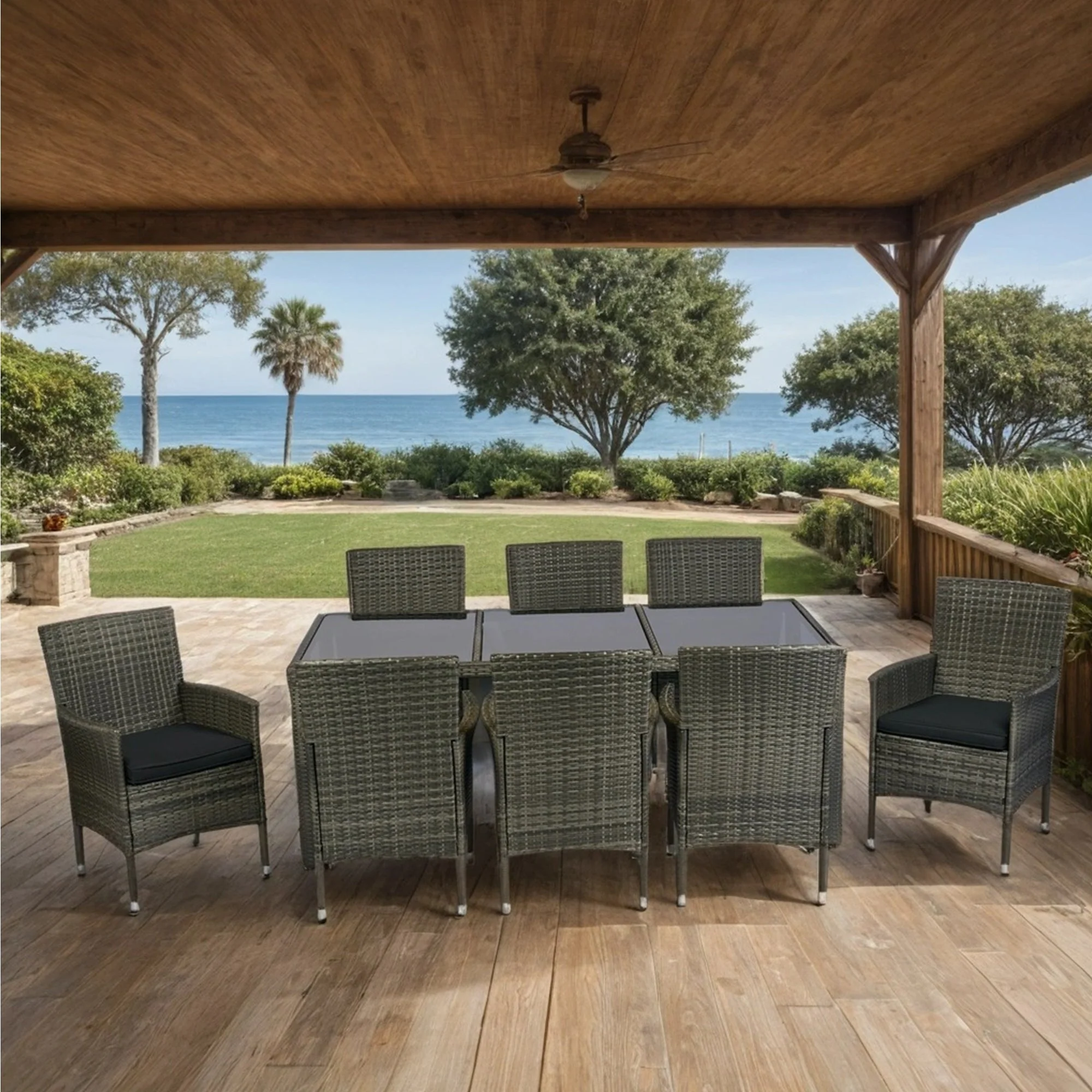 9 Piece Outdoor Patio Wicker Dining Set - Image 5