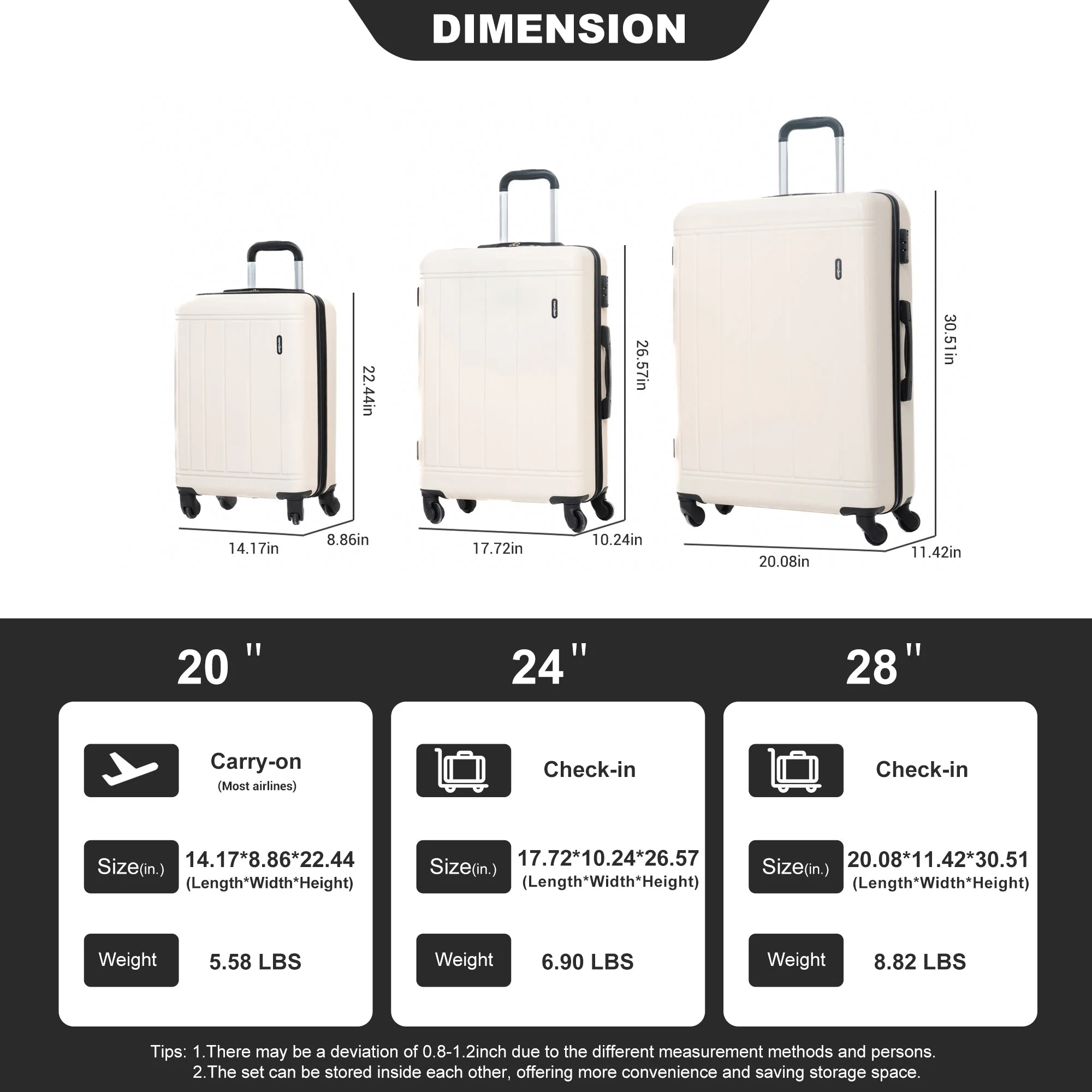 9-Piece White Luggage Set by GigaTech - Image 5