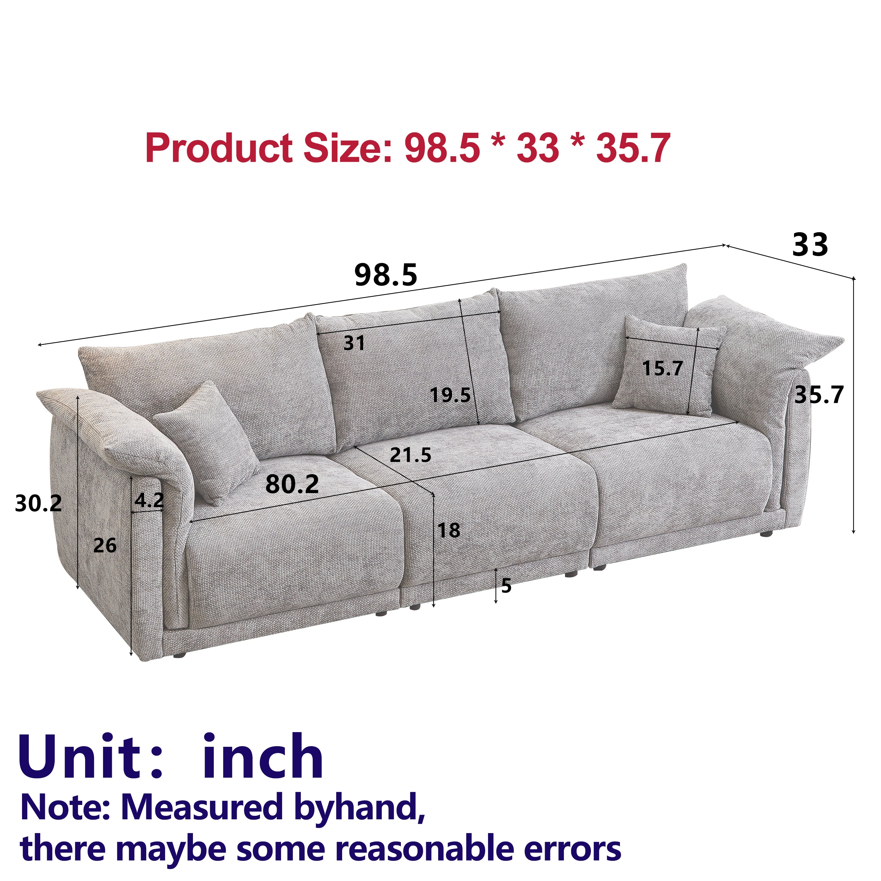 98.5' 3-Seater Sofa in Contemporary Grey - Image 2