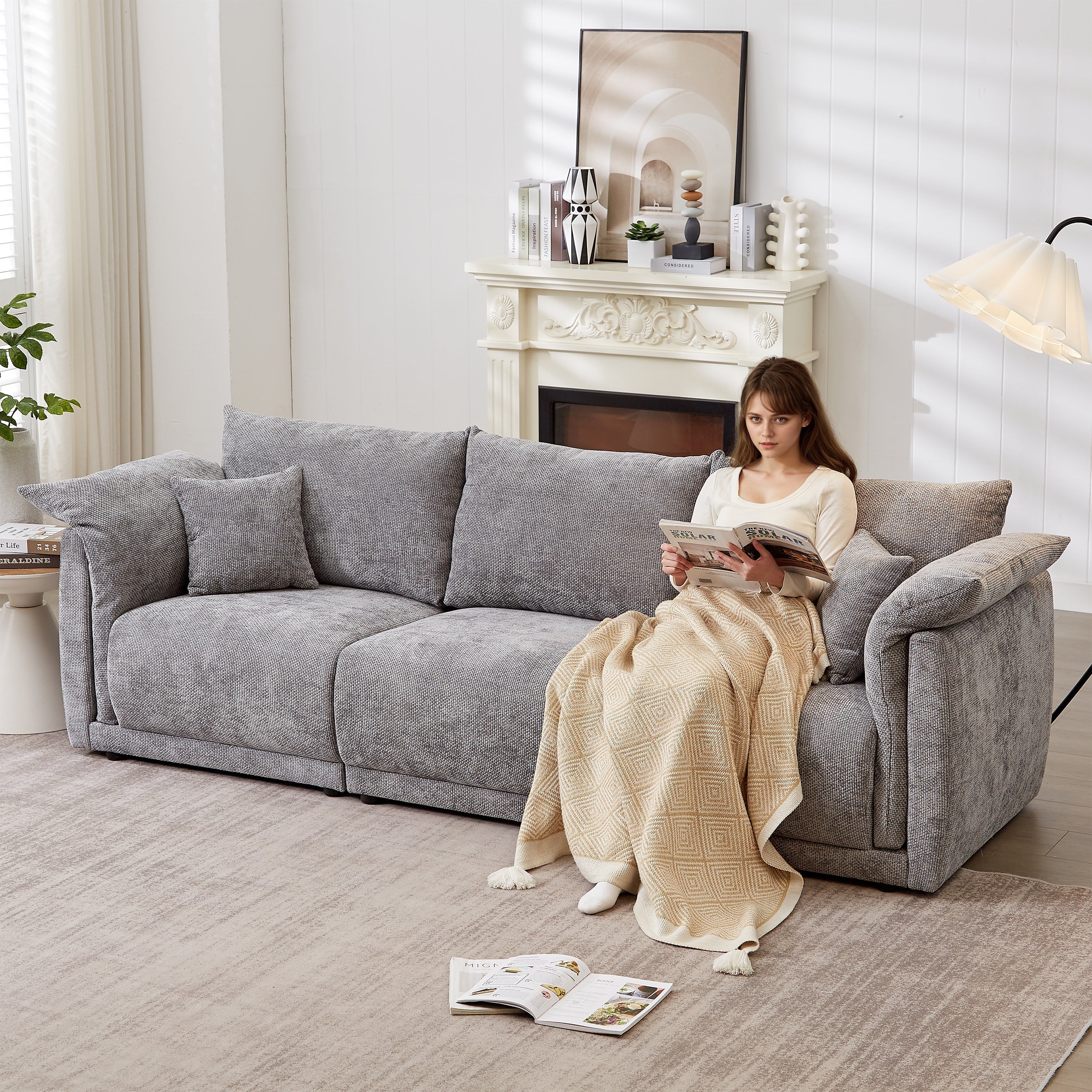 98.5' 3-Seater Sofa in Contemporary Grey - Image 4