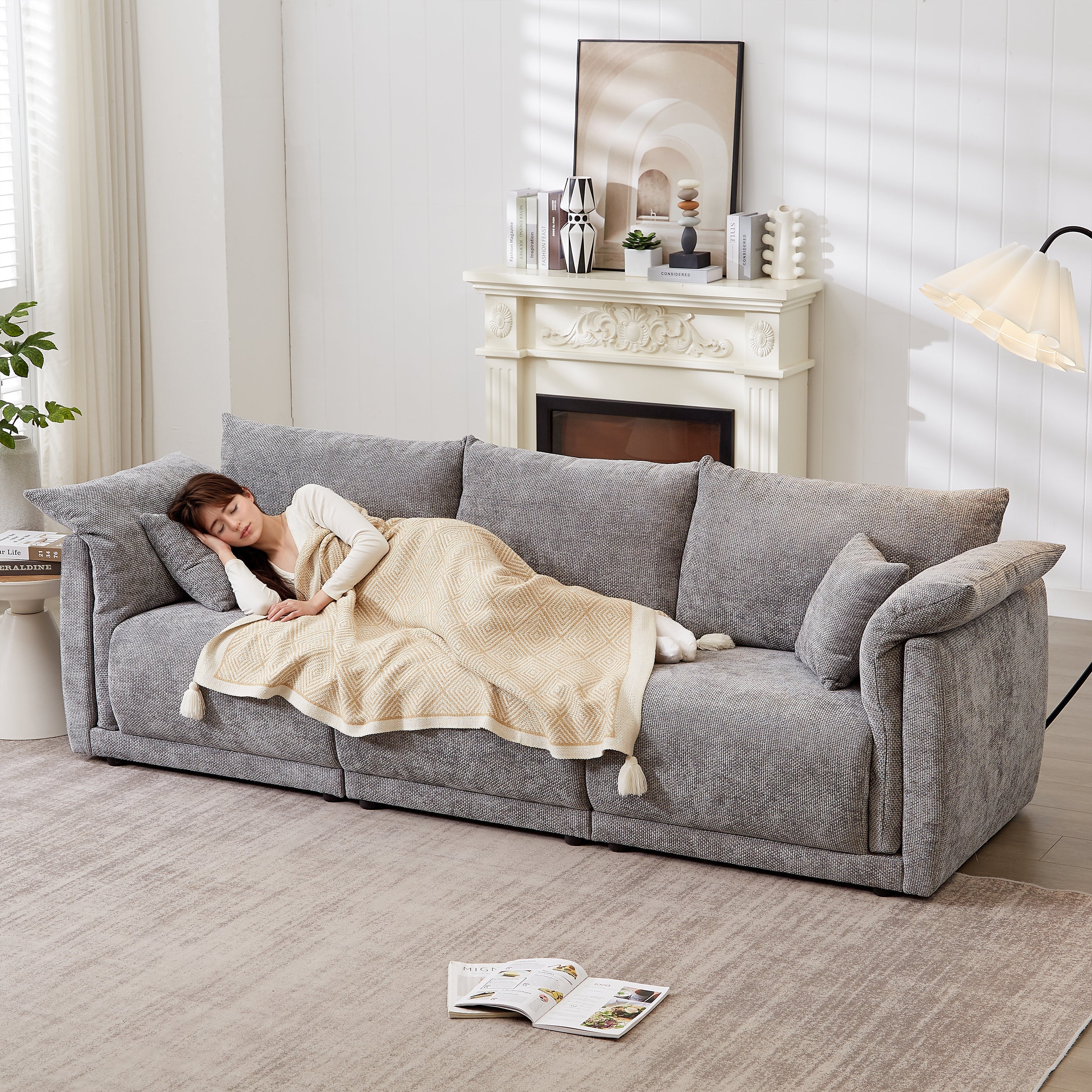 98.5' 3-Seater Sofa in Contemporary Grey - Image 6