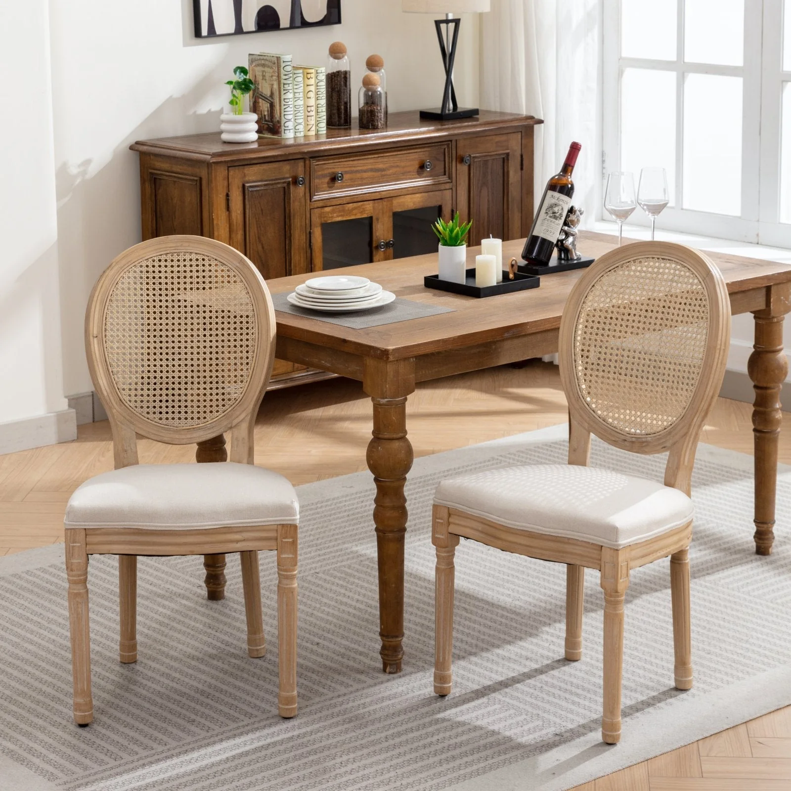 A&A French Style Solid Wood Frame Dining Chairs Set of 2 - Image 11