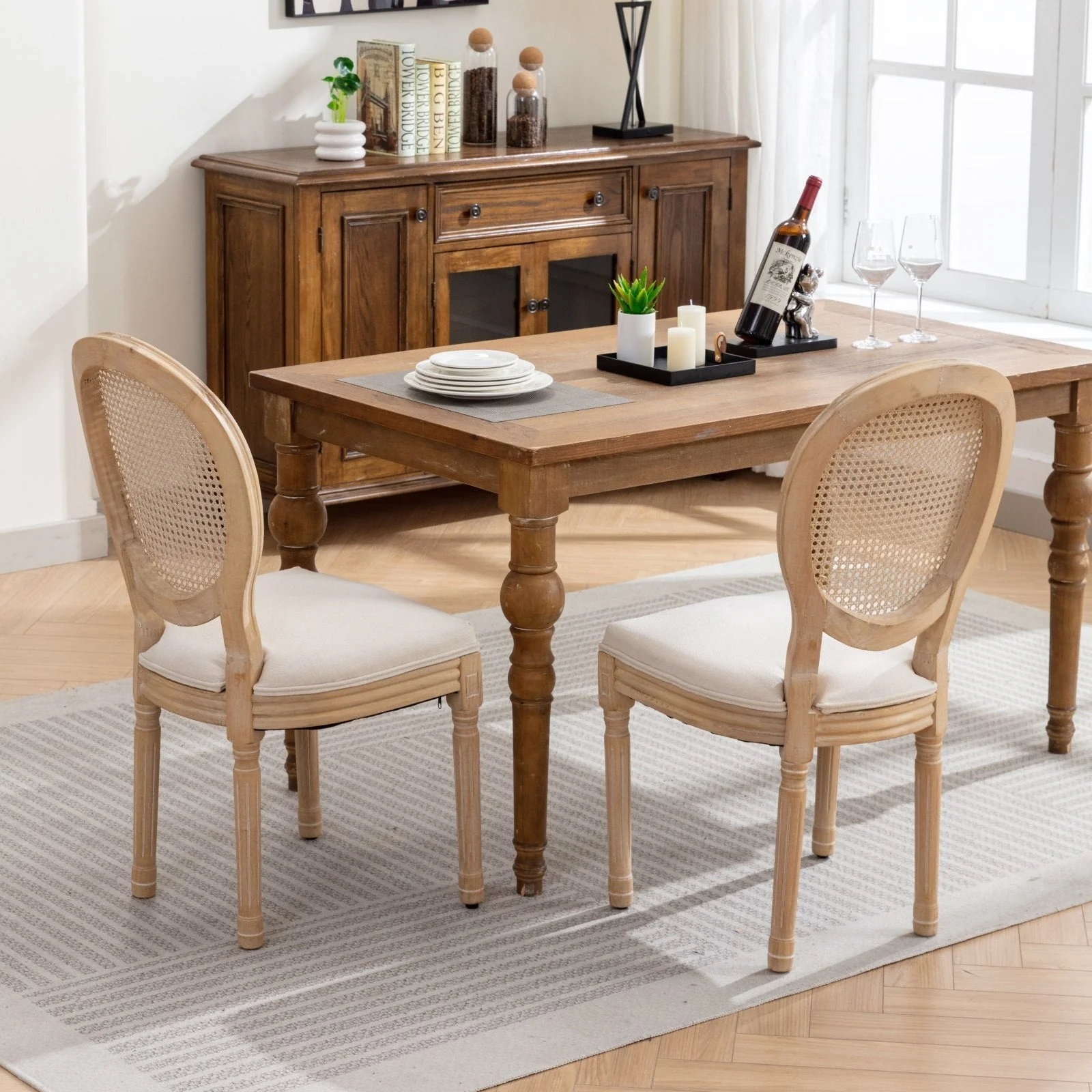 A&A French Style Solid Wood Frame Dining Chairs Set of 2 - Image 12