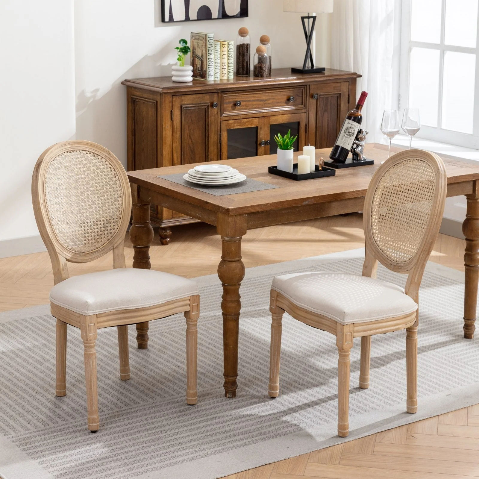 A&A French Style Solid Wood Frame Dining Chairs Set of 2 - Image 2
