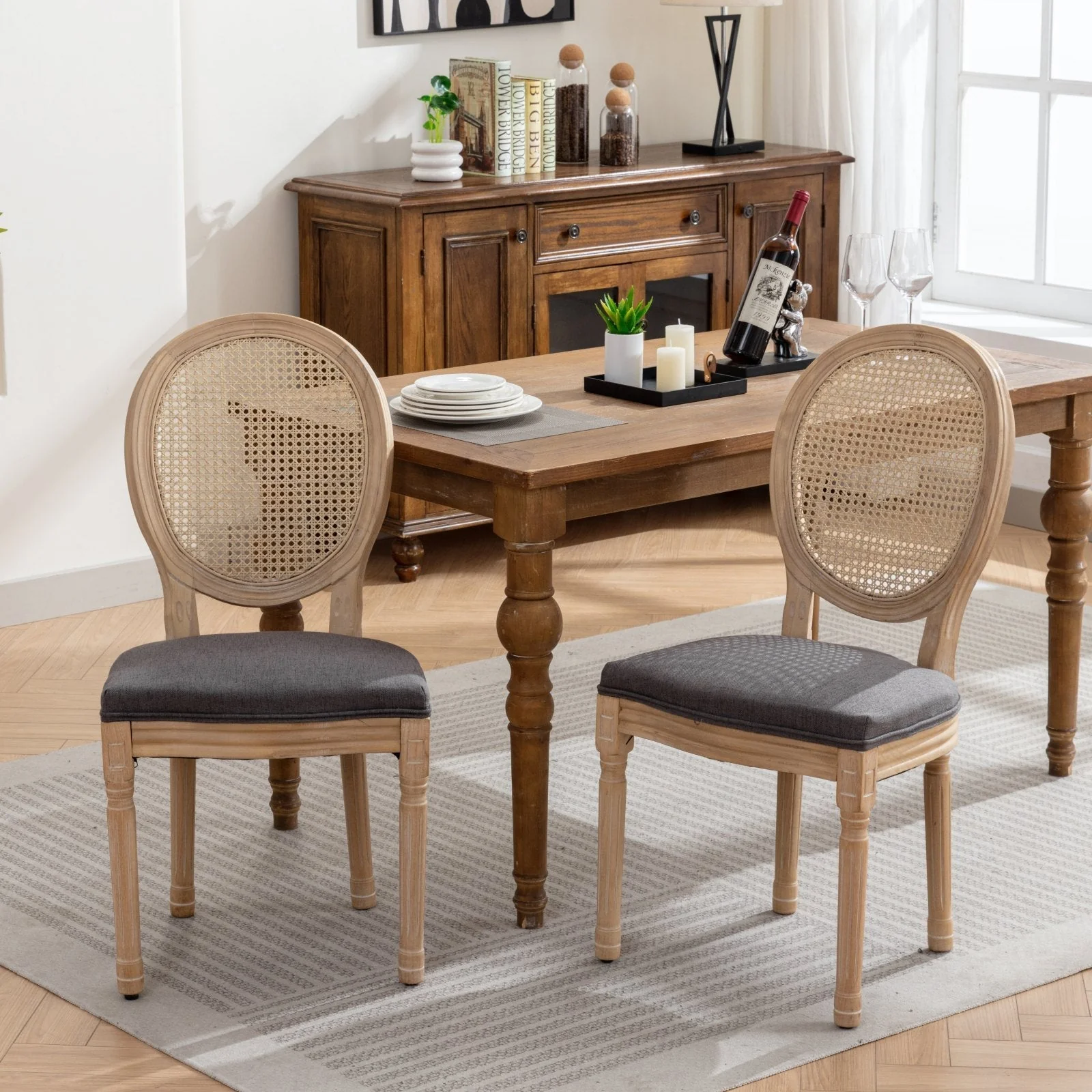A&A Furniture French Style Solid Wood Frame Dining Chair Set of 2 - Gray - Image 11