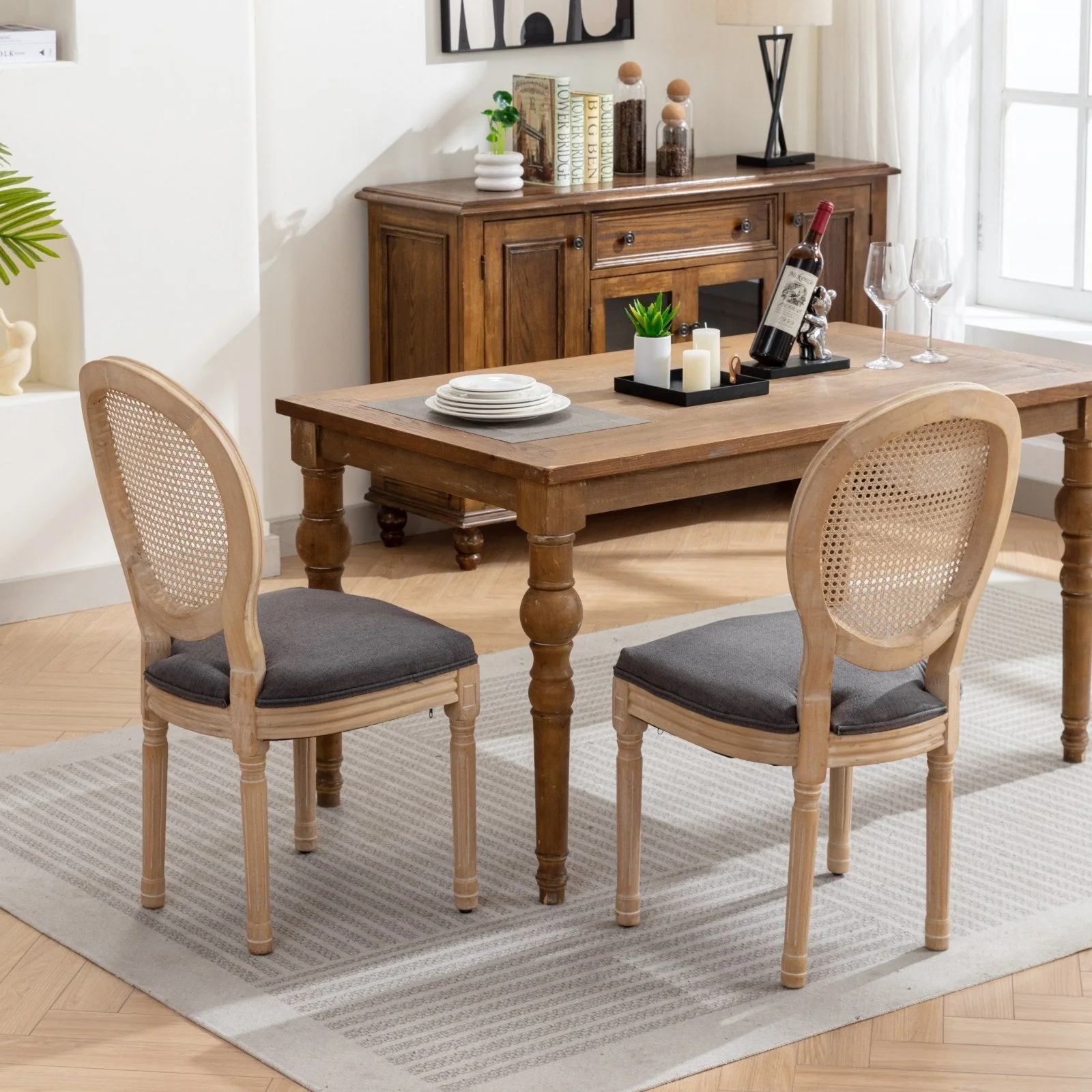 A&A Furniture French Style Solid Wood Frame Dining Chair Set of 2 - Gray - Image 12