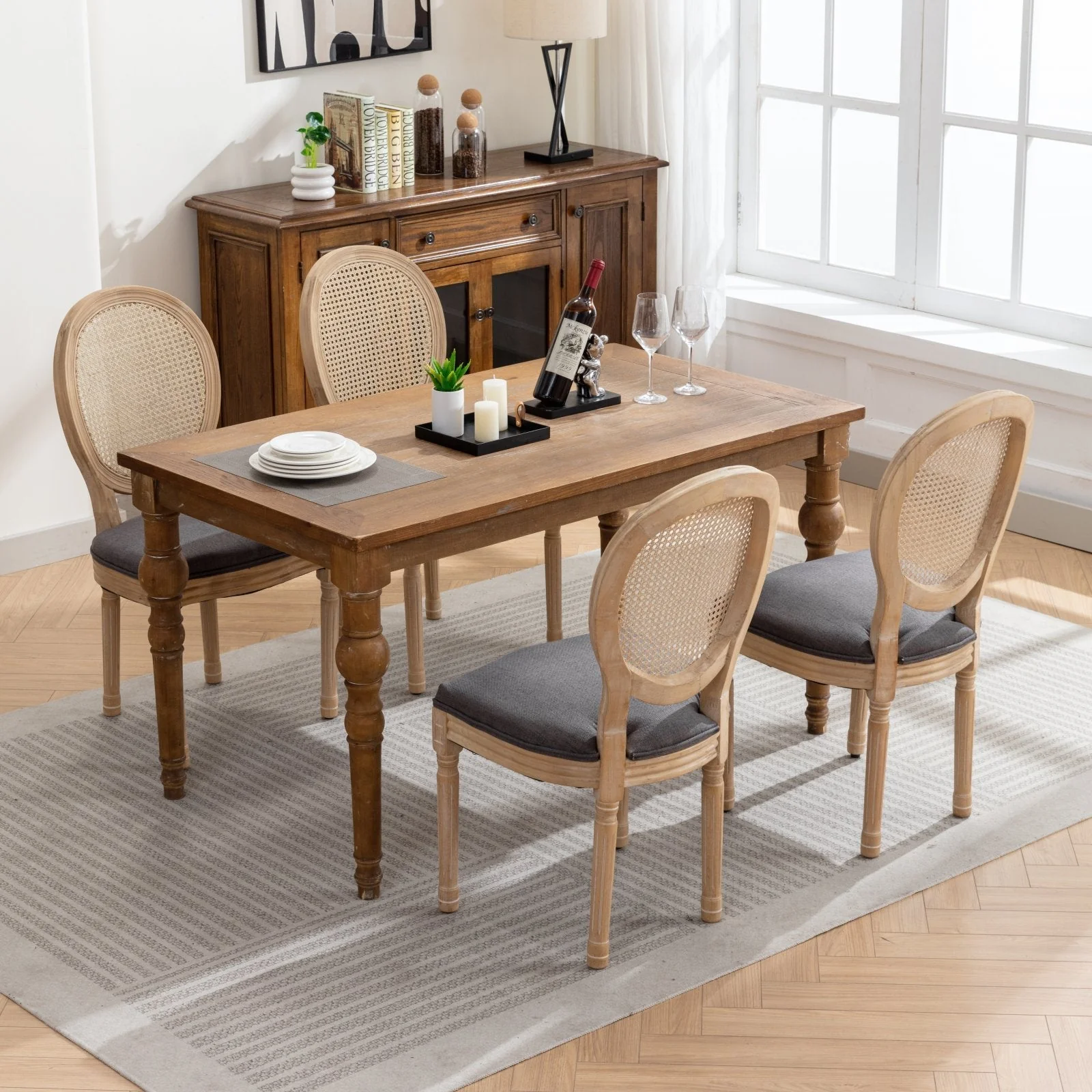 A&A Furniture French Style Solid Wood Frame Dining Chair Set of 2 - Gray - Image 13