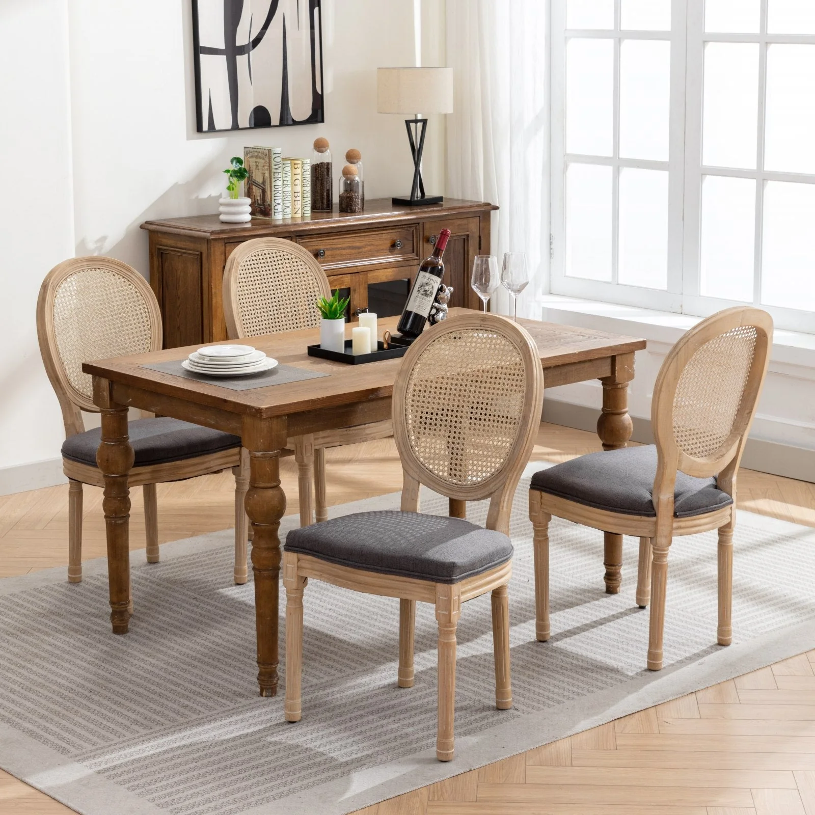 A&A Furniture French Style Solid Wood Frame Dining Chair Set of 2 - Gray - Image 14