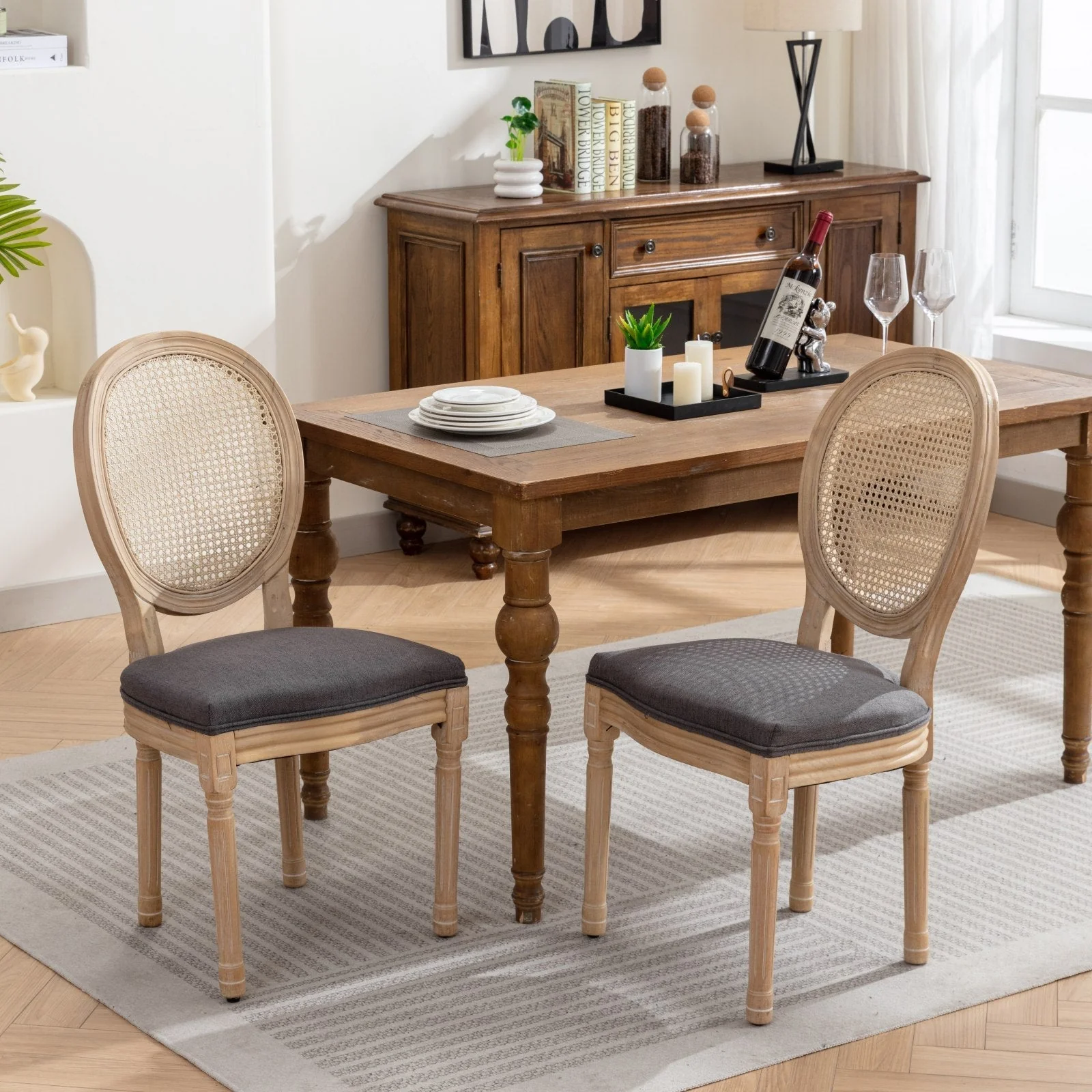 A&A Furniture French Style Solid Wood Frame Dining Chair Set of 2 - Gray - Image 2