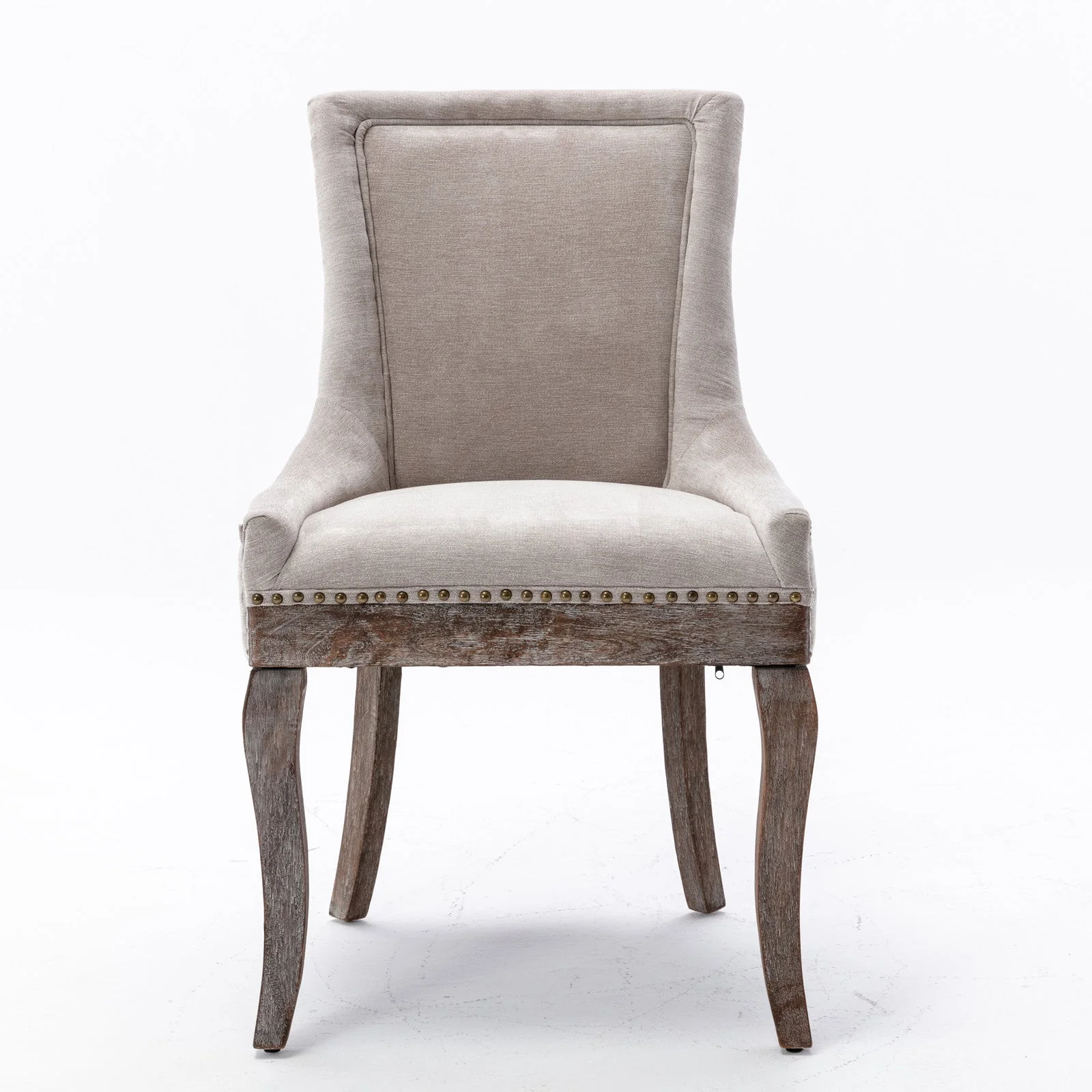 A&A Furniture Ultra Side Dining Chair with Thickened Fabric and Bronze Nail Head, Beige, Set of 2 - Image 4