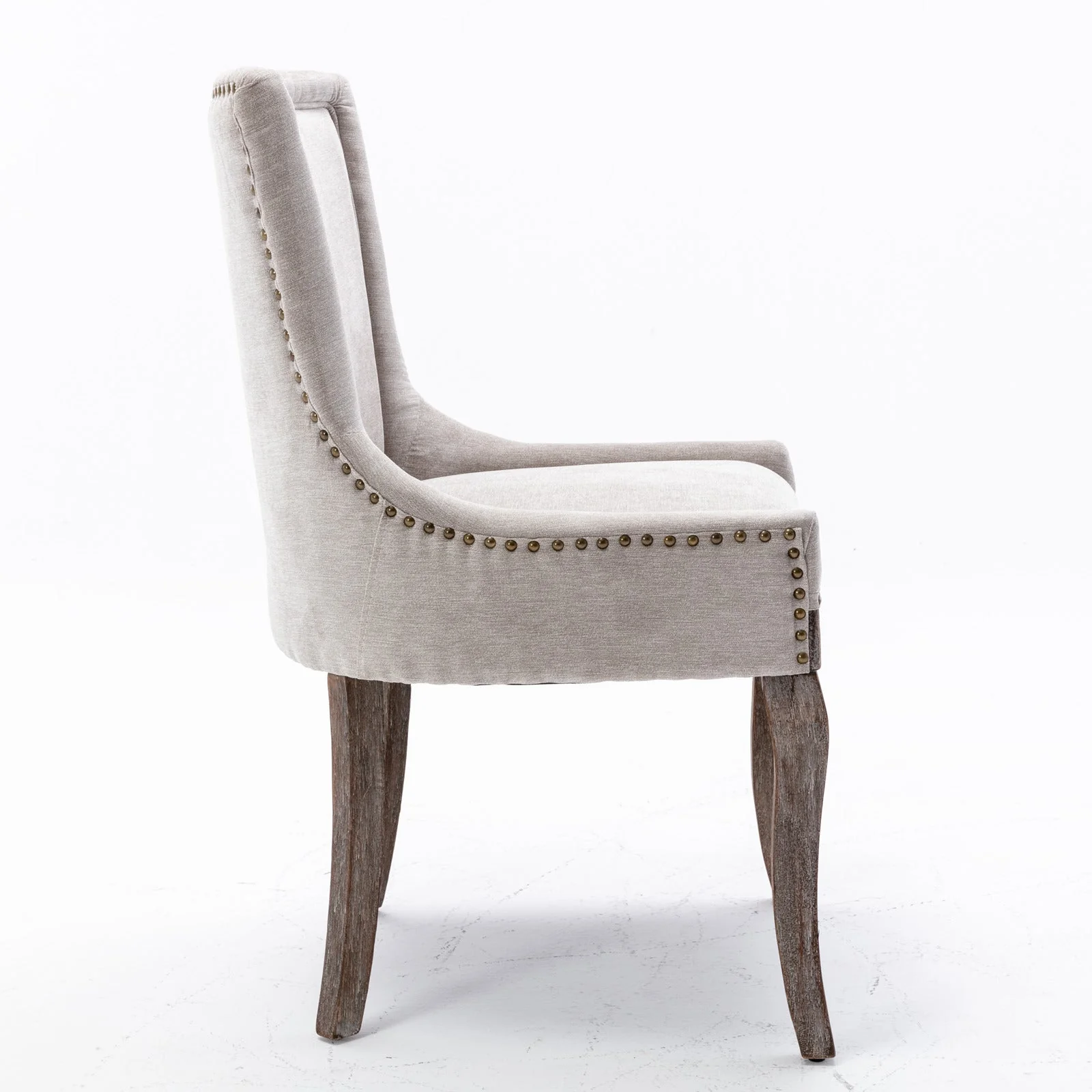 A&A Furniture Ultra Side Dining Chair with Thickened Fabric and Bronze Nail Head, Beige, Set of 2 - Image 5