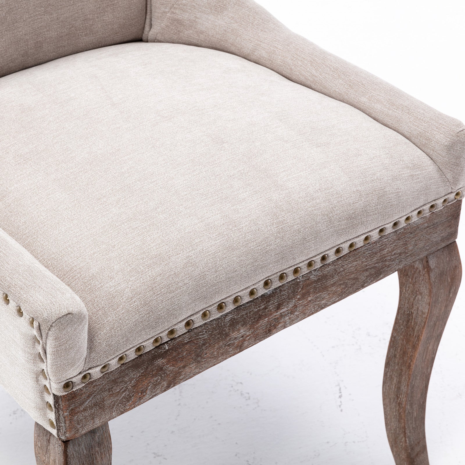 A&A Furniture Ultra Side Dining Chair with Thickened Fabric and Bronze Nail Head, Beige, Set of 2 - Image 9