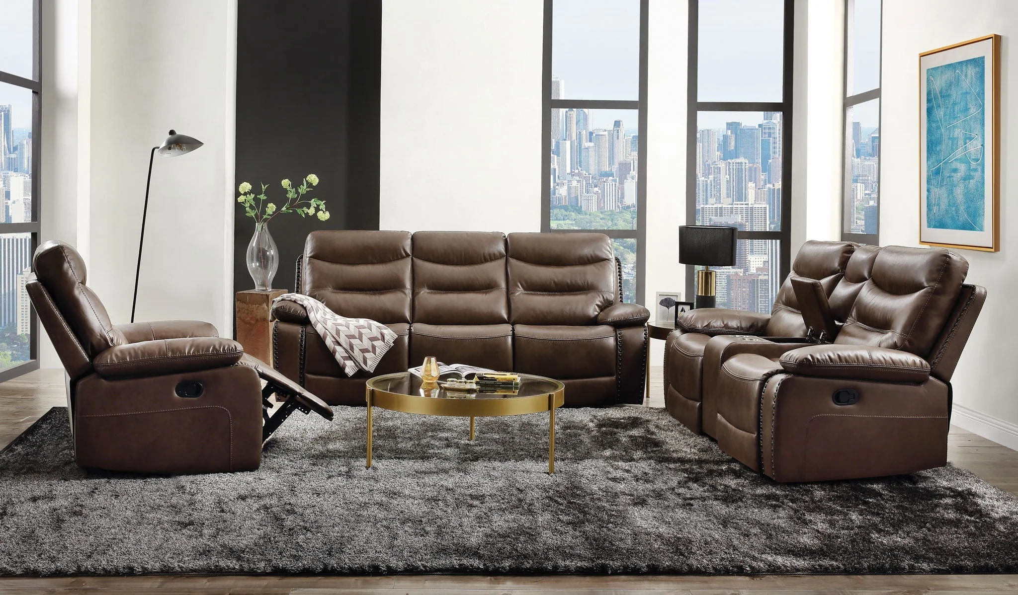 Aashi - Leather Gel Match Recliner Sofa - Brown - Image 2
