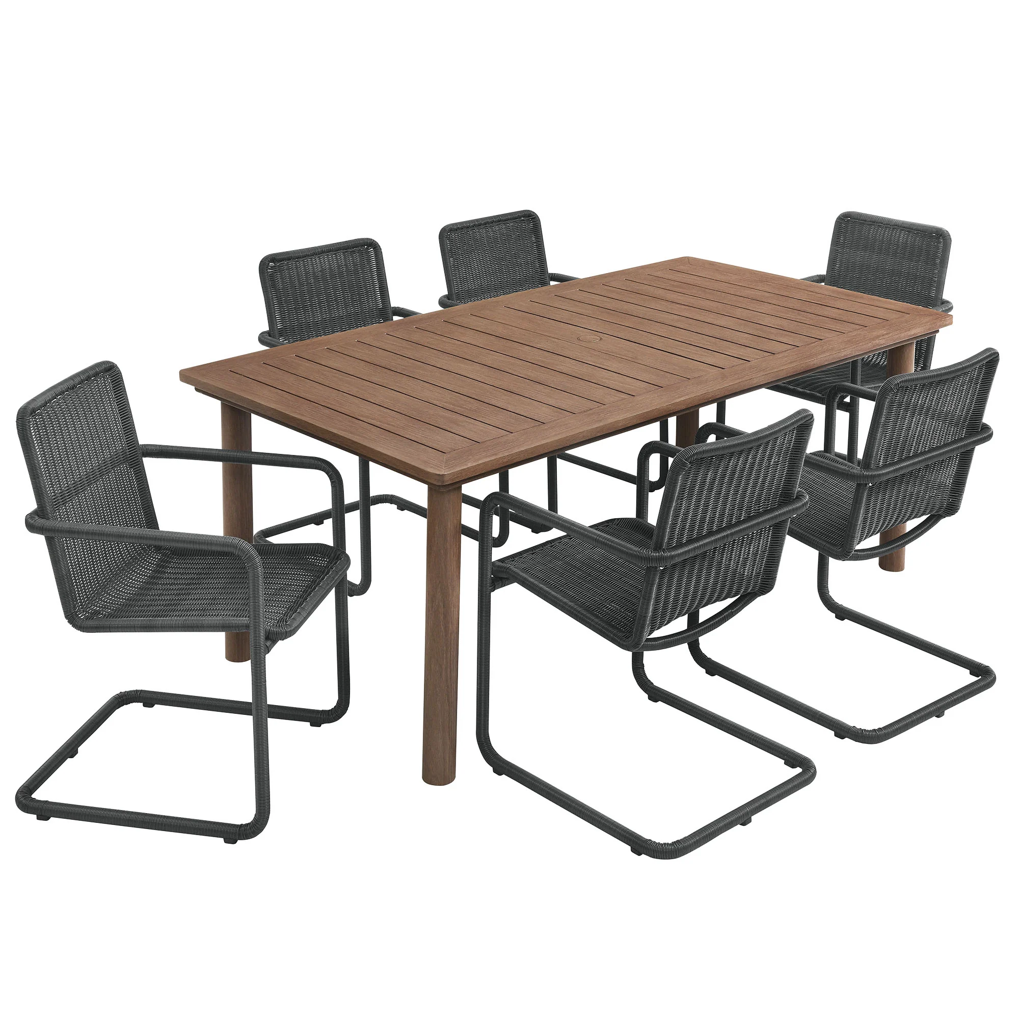 Abacus 7-Piece Rectangular Outdoor Patio Aluminum Dining Table Set with Rattan Armchairs - Image 21