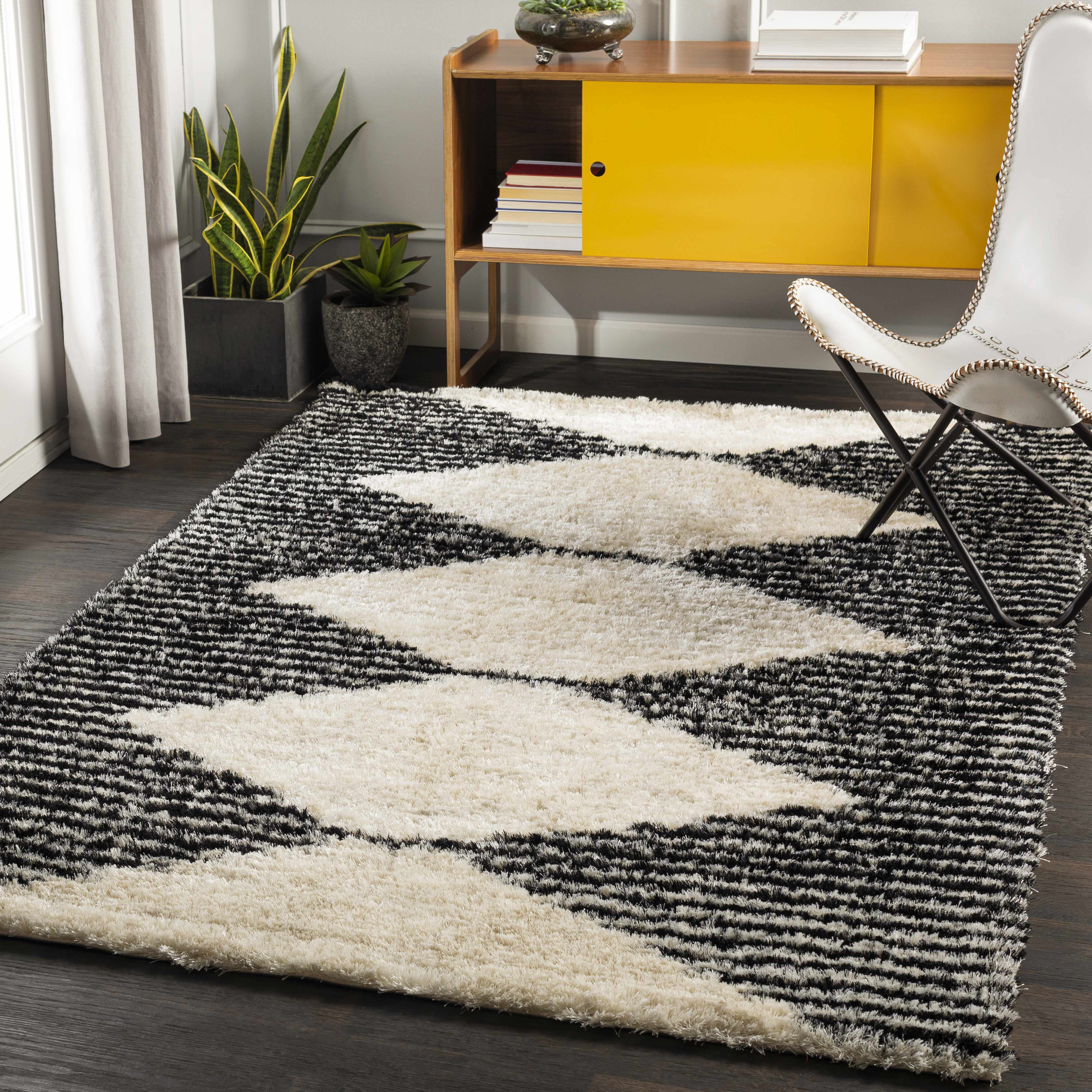 Aberchirder Ivory&Black Diamond Plush Rug - Clearance - Image 2